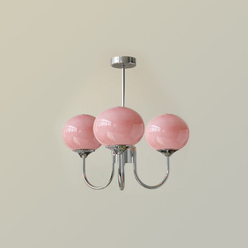 Lustra Chandelier Pink Glass Globe Gold - Neutral Decor