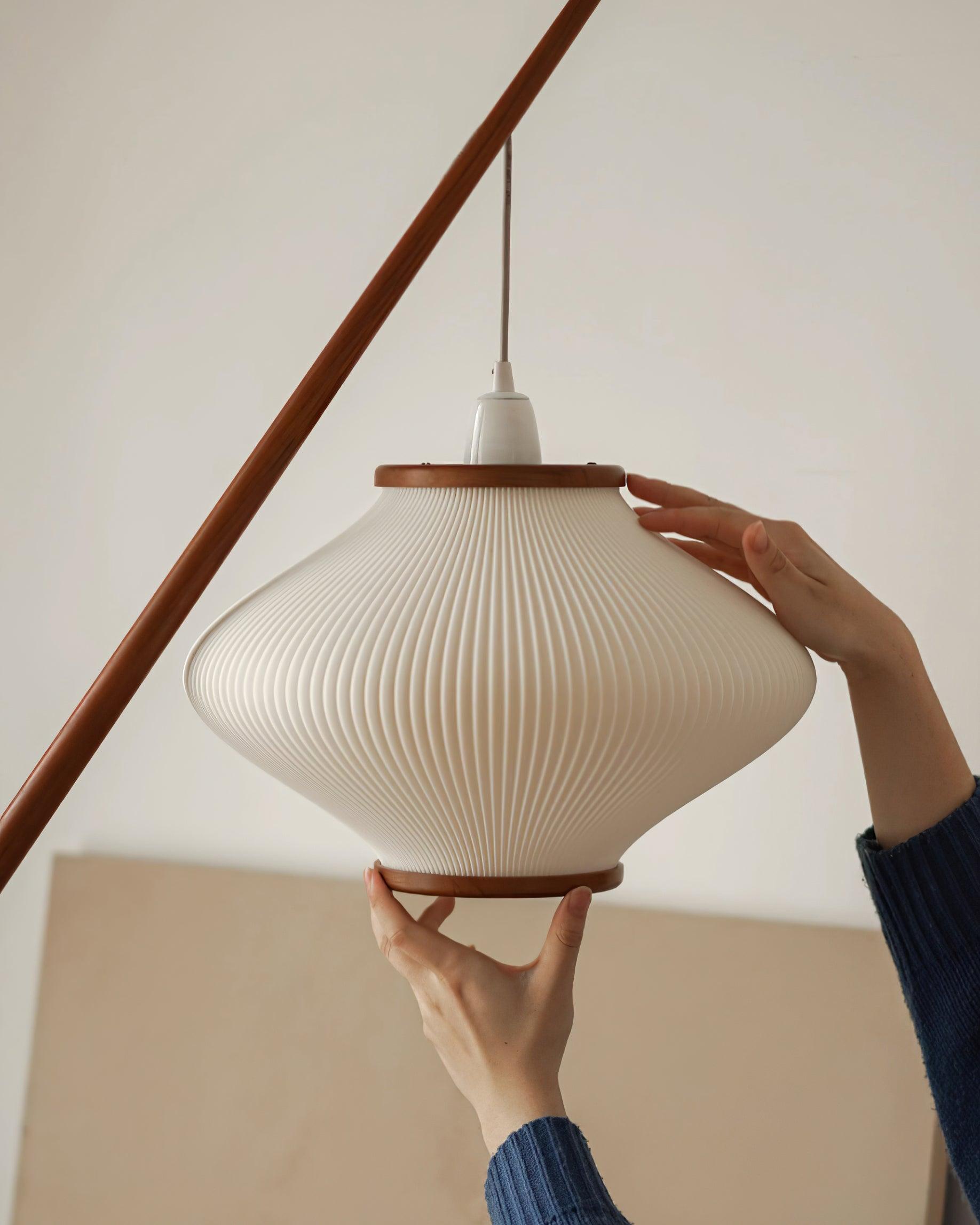 Ervenil Mid Century Wood & Glass Floor Lamp