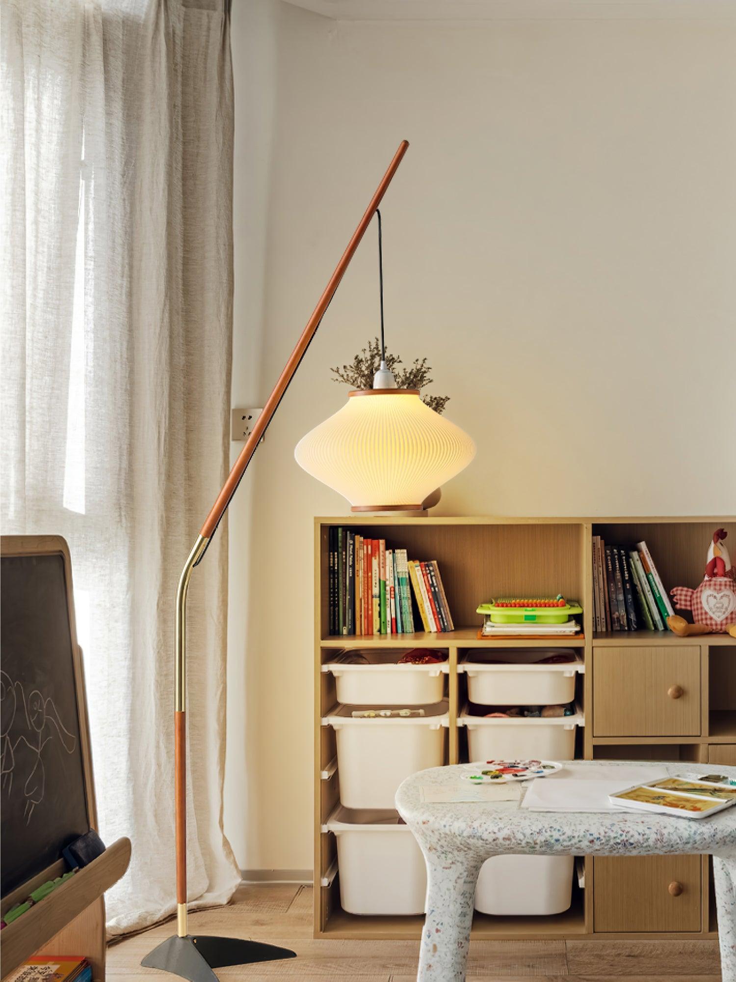 Ervenil Mid Century Wood & Glass Floor Lamp