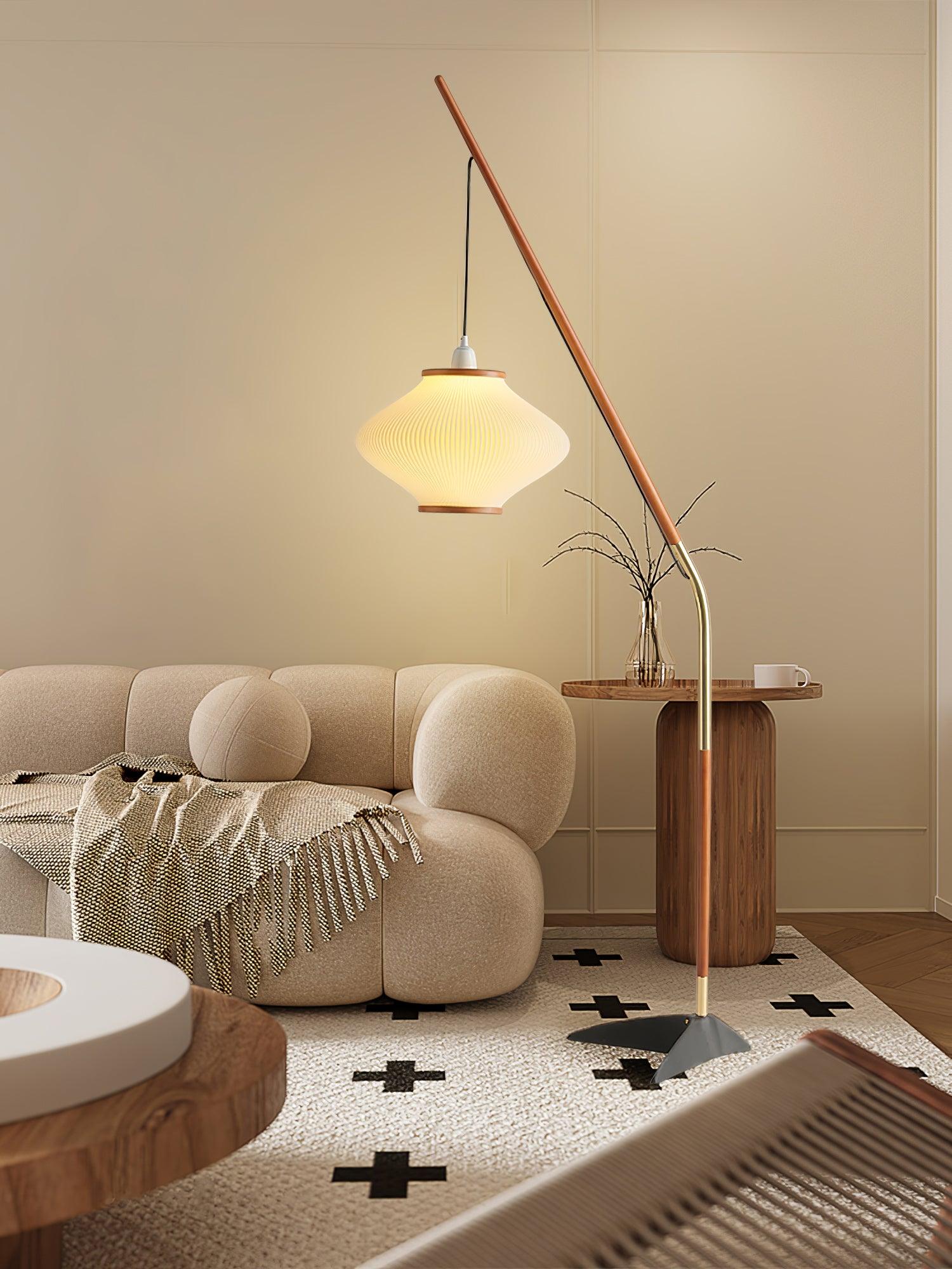 Ervenil Mid Century Wood & Glass Floor Lamp