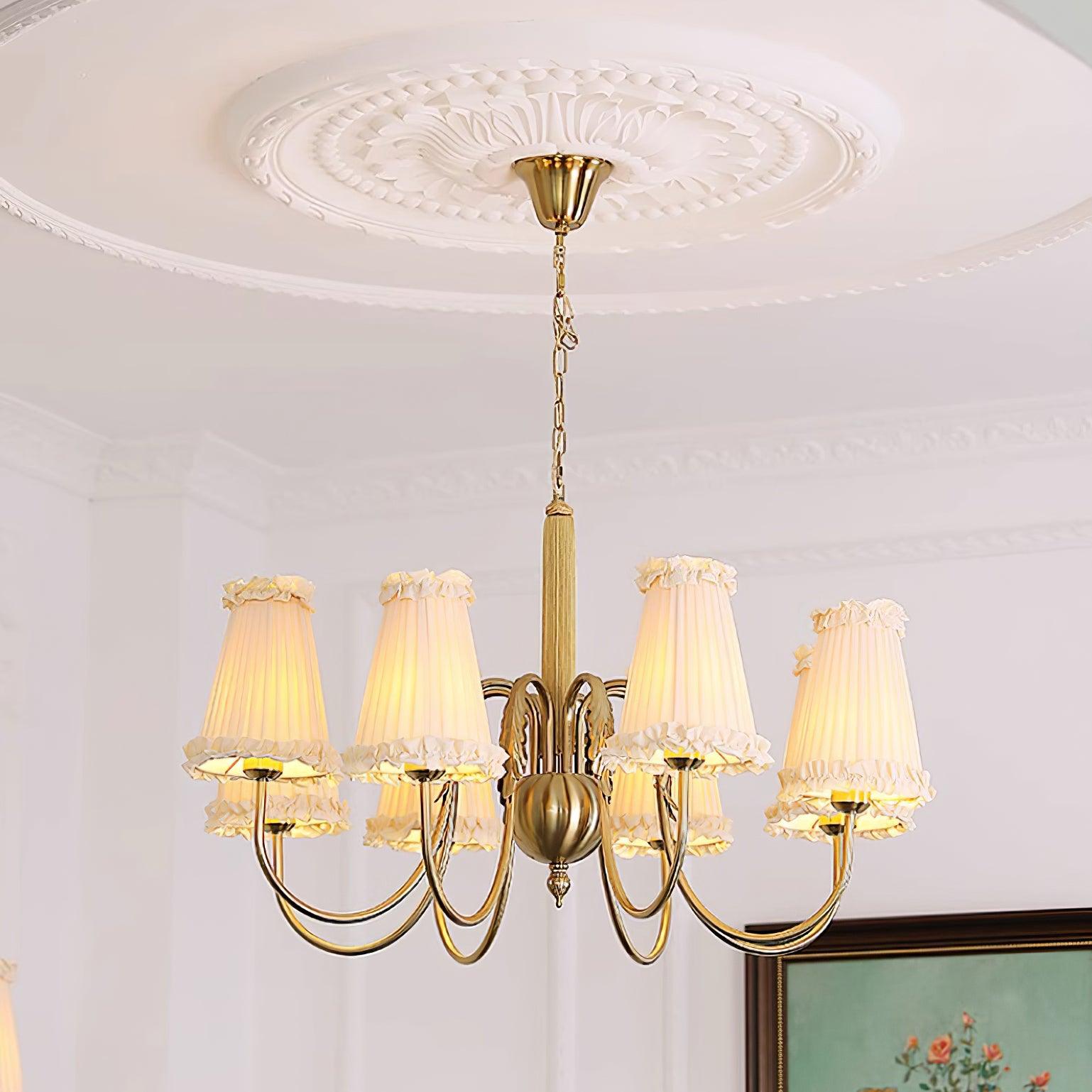 Faylin Vintage Brass Chandelier with Pleated Shades - Neutral Decor