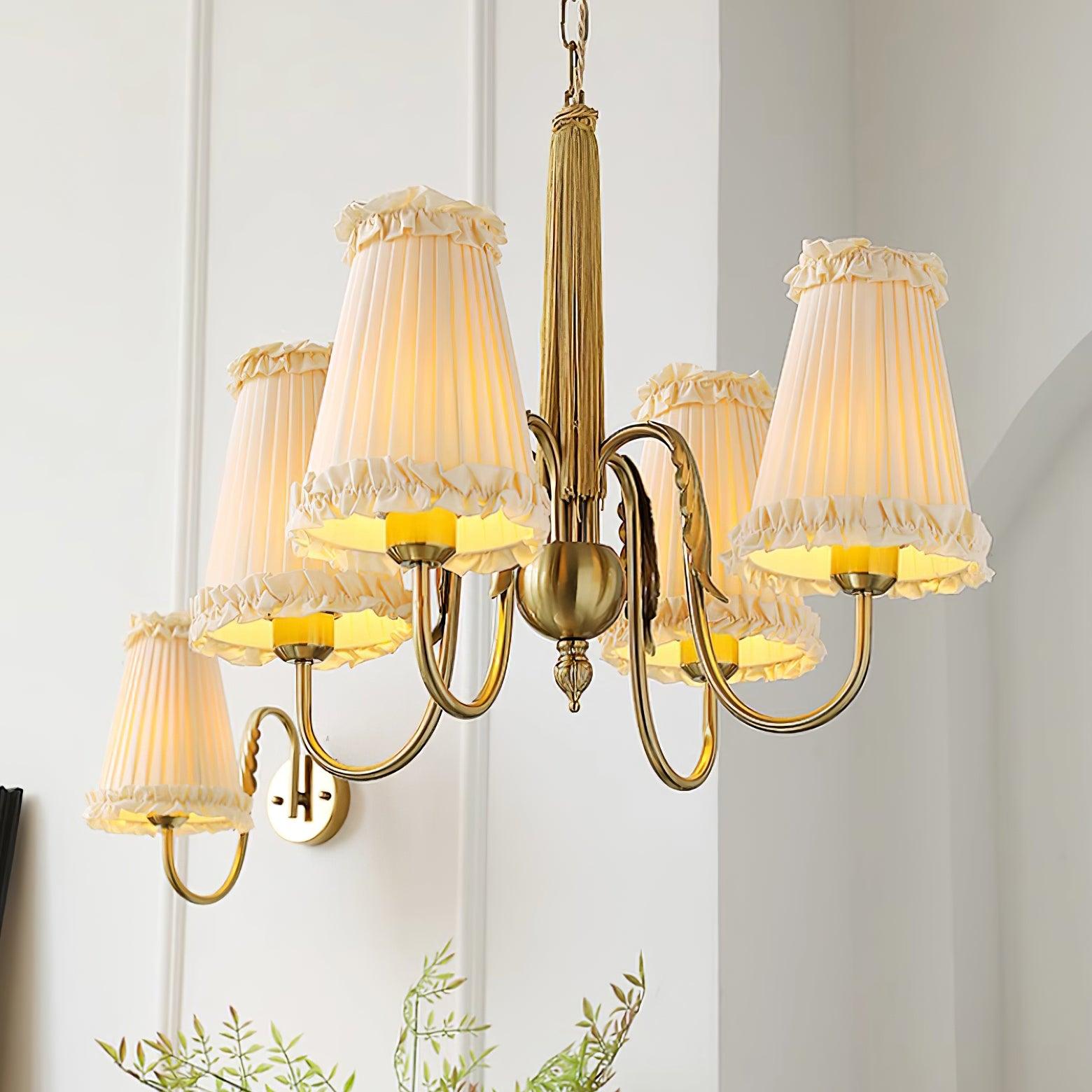 Faylin Vintage Brass Chandelier with Pleated Shades - Neutral Decor
