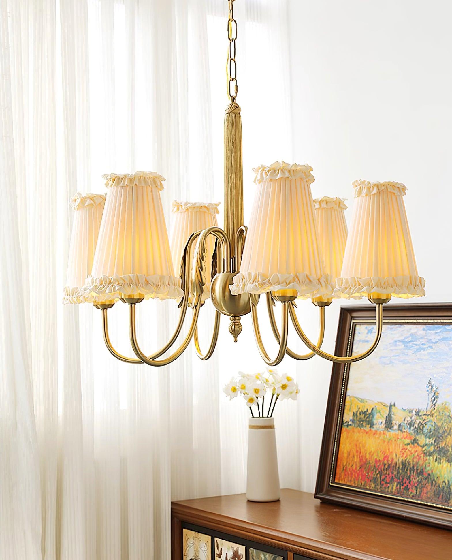 Faylin Vintage Brass Chandelier with Pleated Shades - Neutral Decor