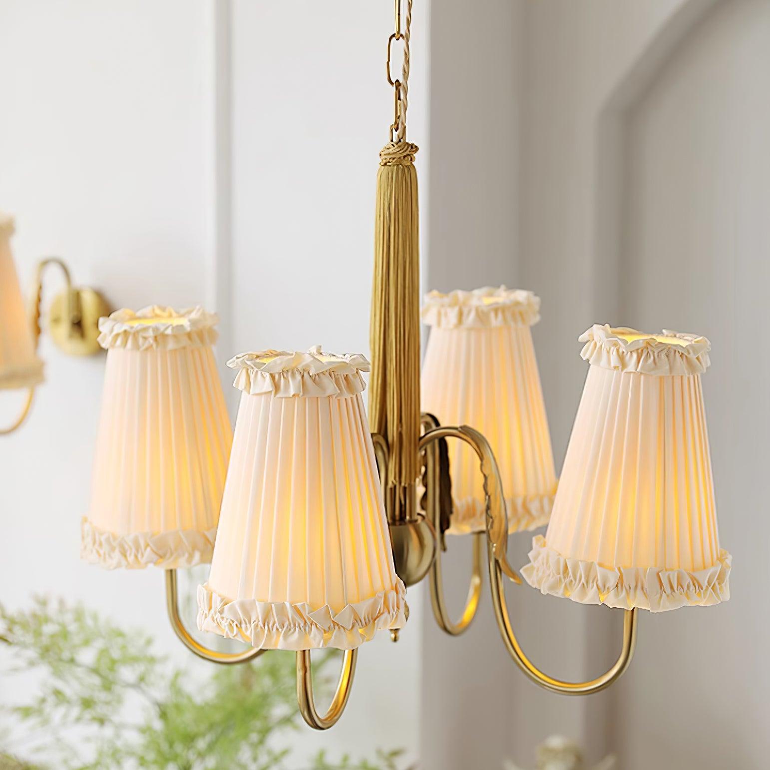 Faylin Vintage Brass Chandelier with Pleated Shades - Neutral Decor