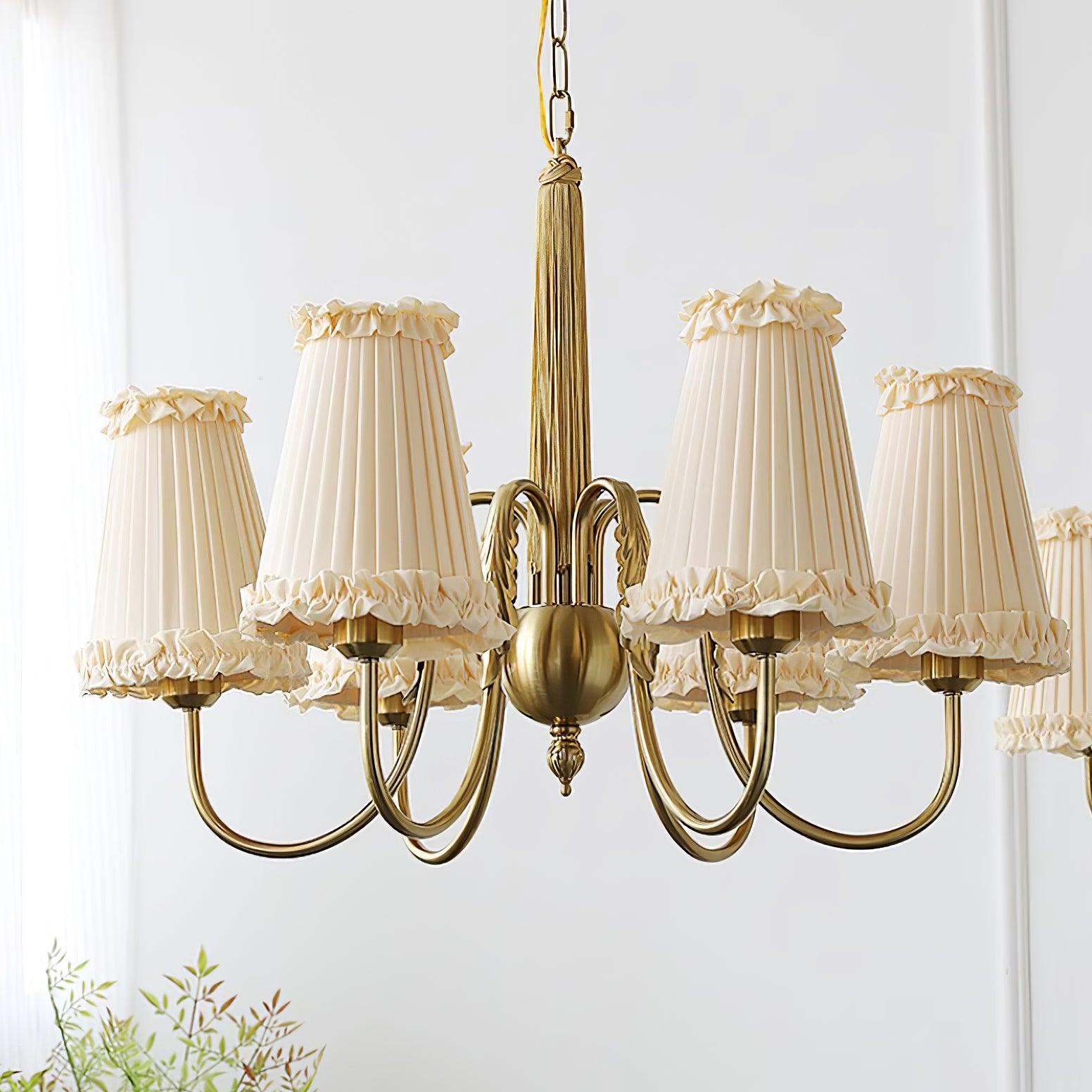 Faylin Vintage Brass Chandelier with Pleated Shades - Neutral Decor