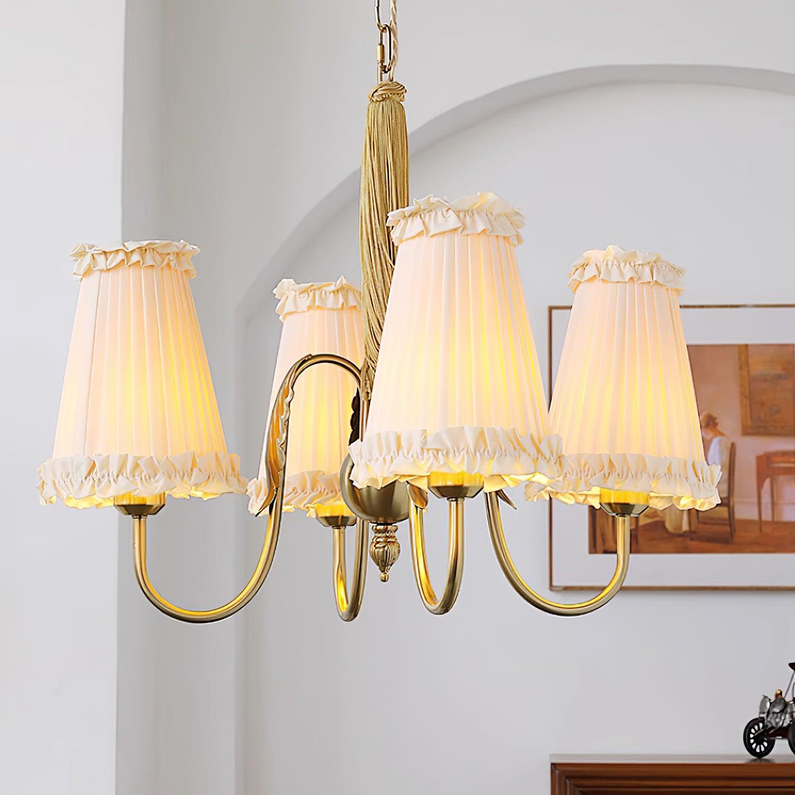 Faylin Vintage Brass Chandelier with Pleated Shades - Neutral Decor