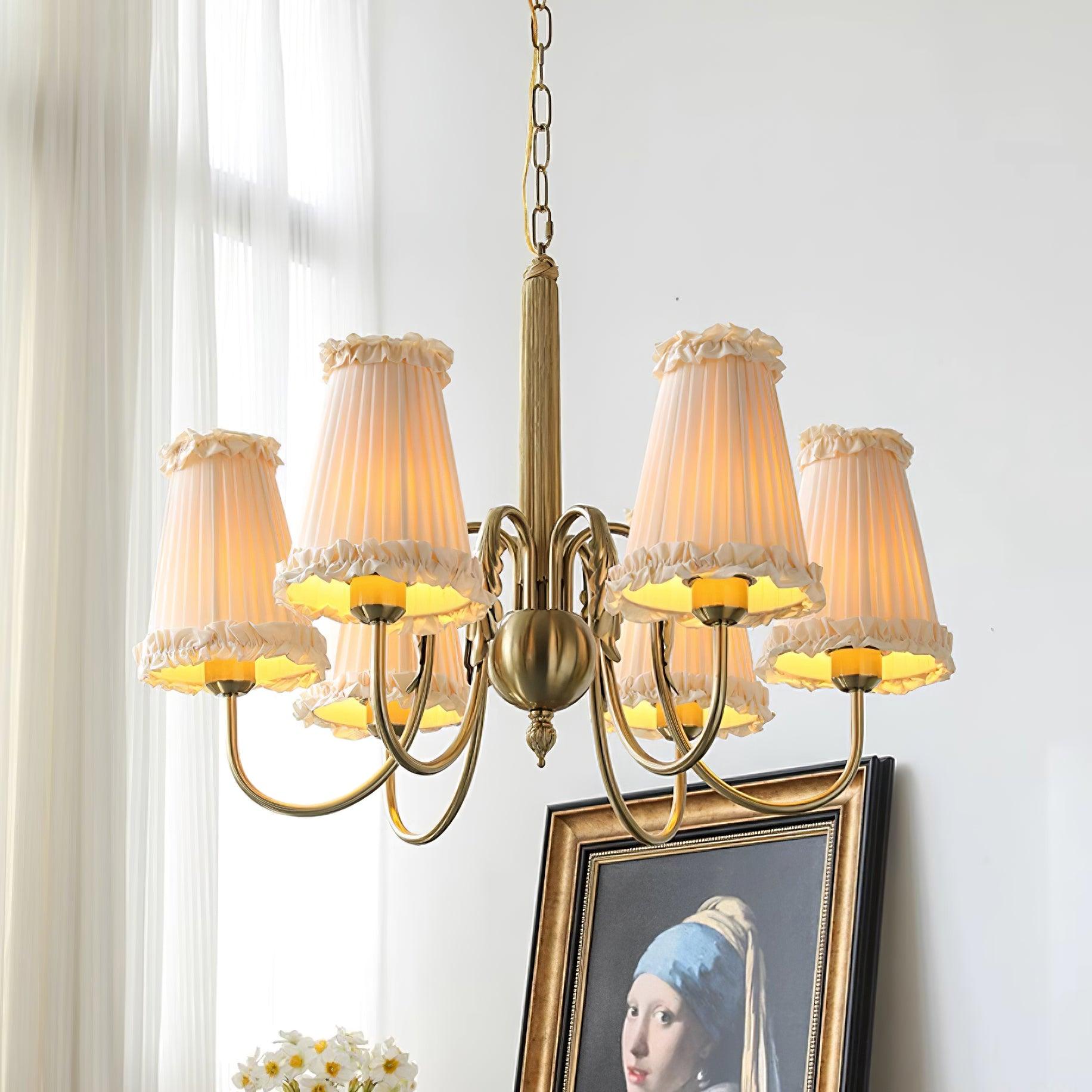 Faylin Vintage Brass Chandelier with Pleated Shades - Neutral Decor