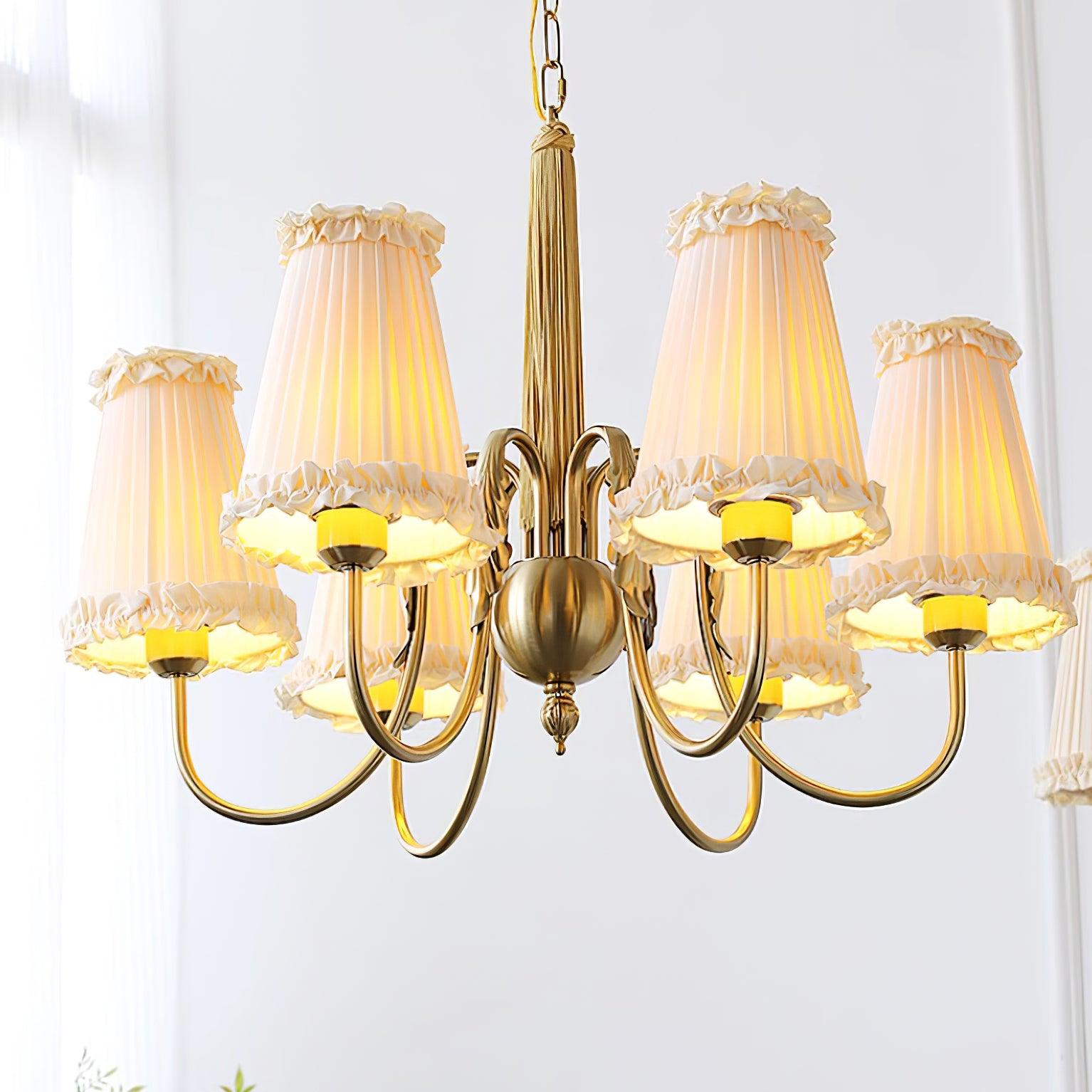 Faylin Vintage Brass Chandelier with Pleated Shades - Neutral Decor