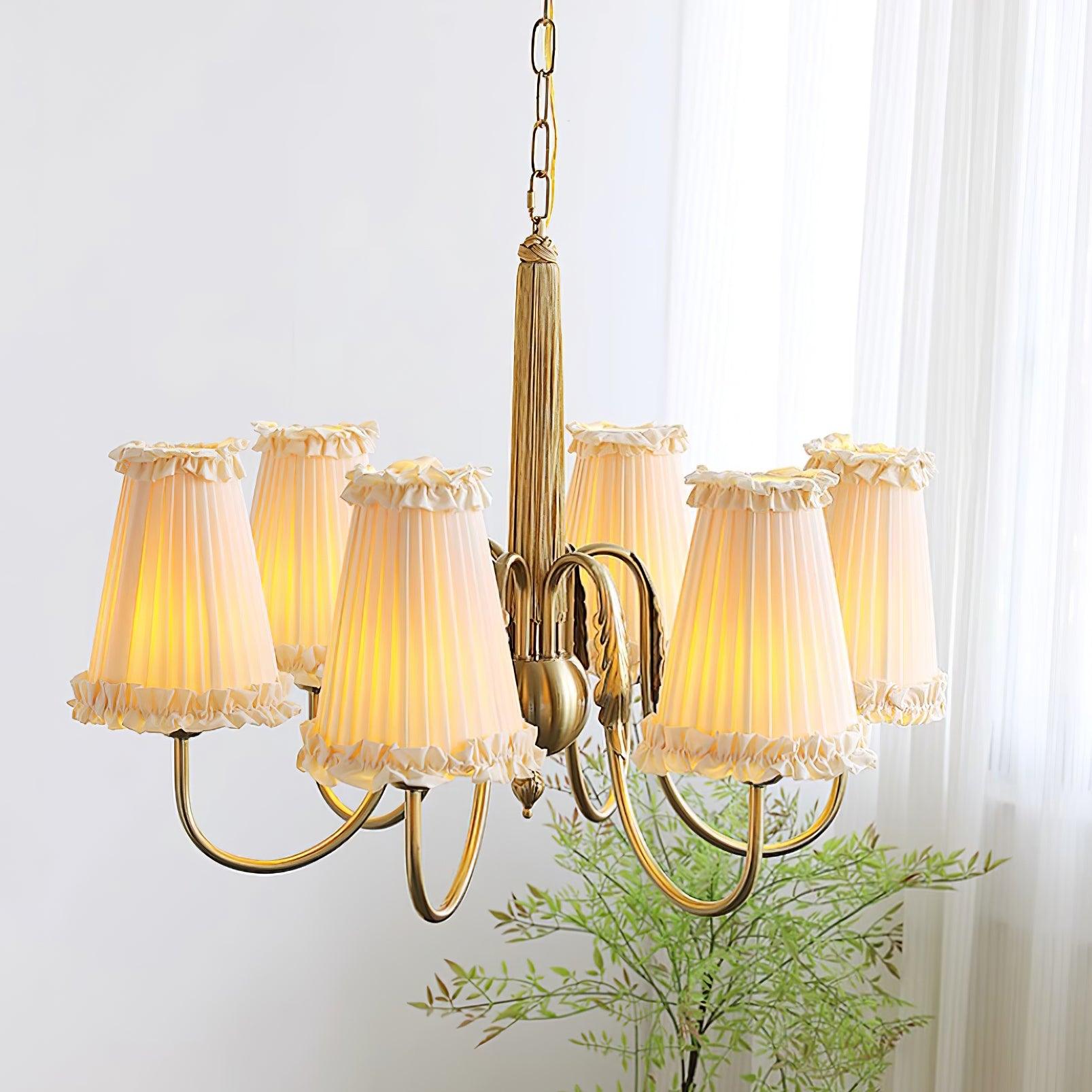 Faylin Vintage Brass Chandelier with Pleated Shades - Neutral Decor