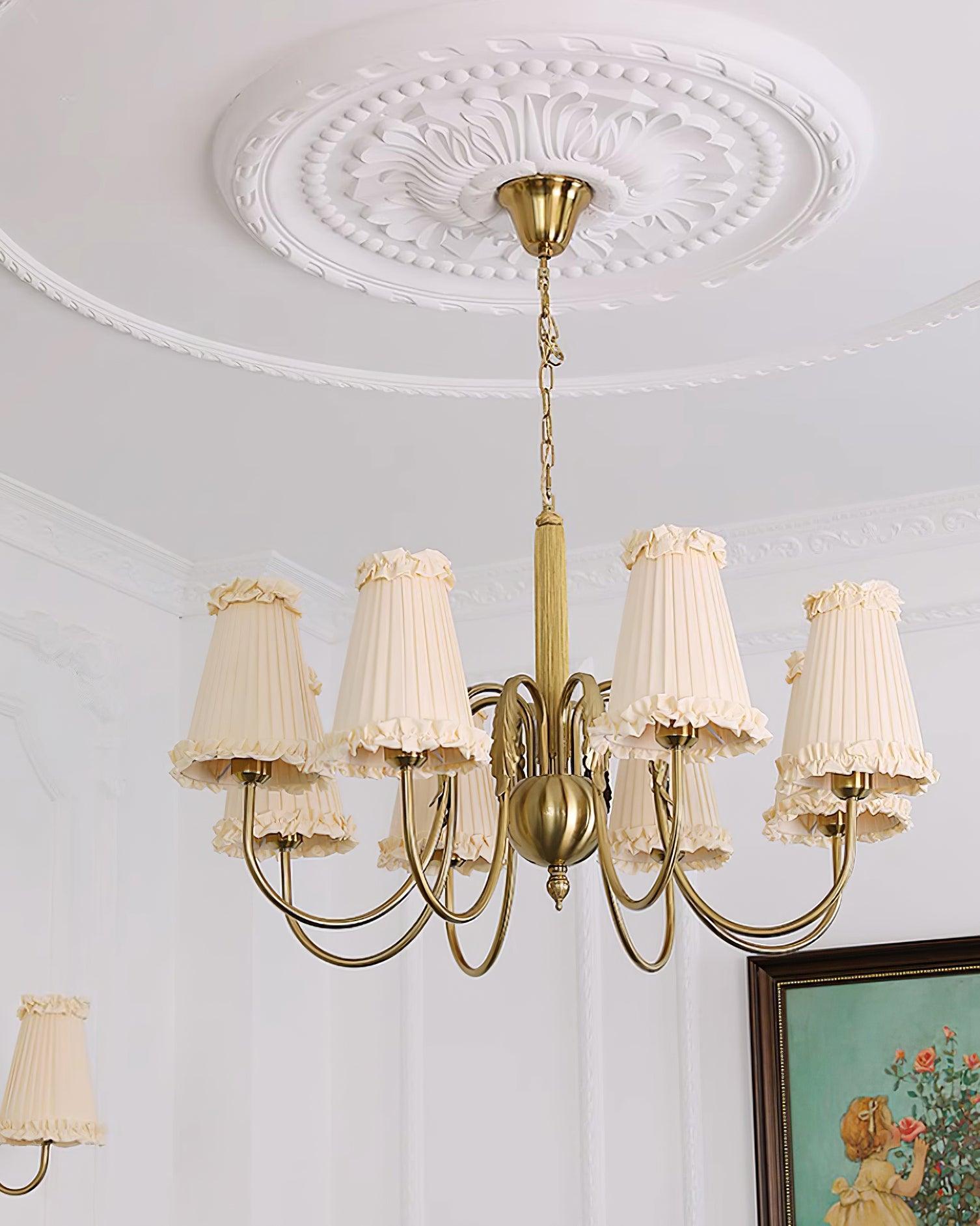 Faylin Vintage Brass Chandelier with Pleated Shades - Neutral Decor