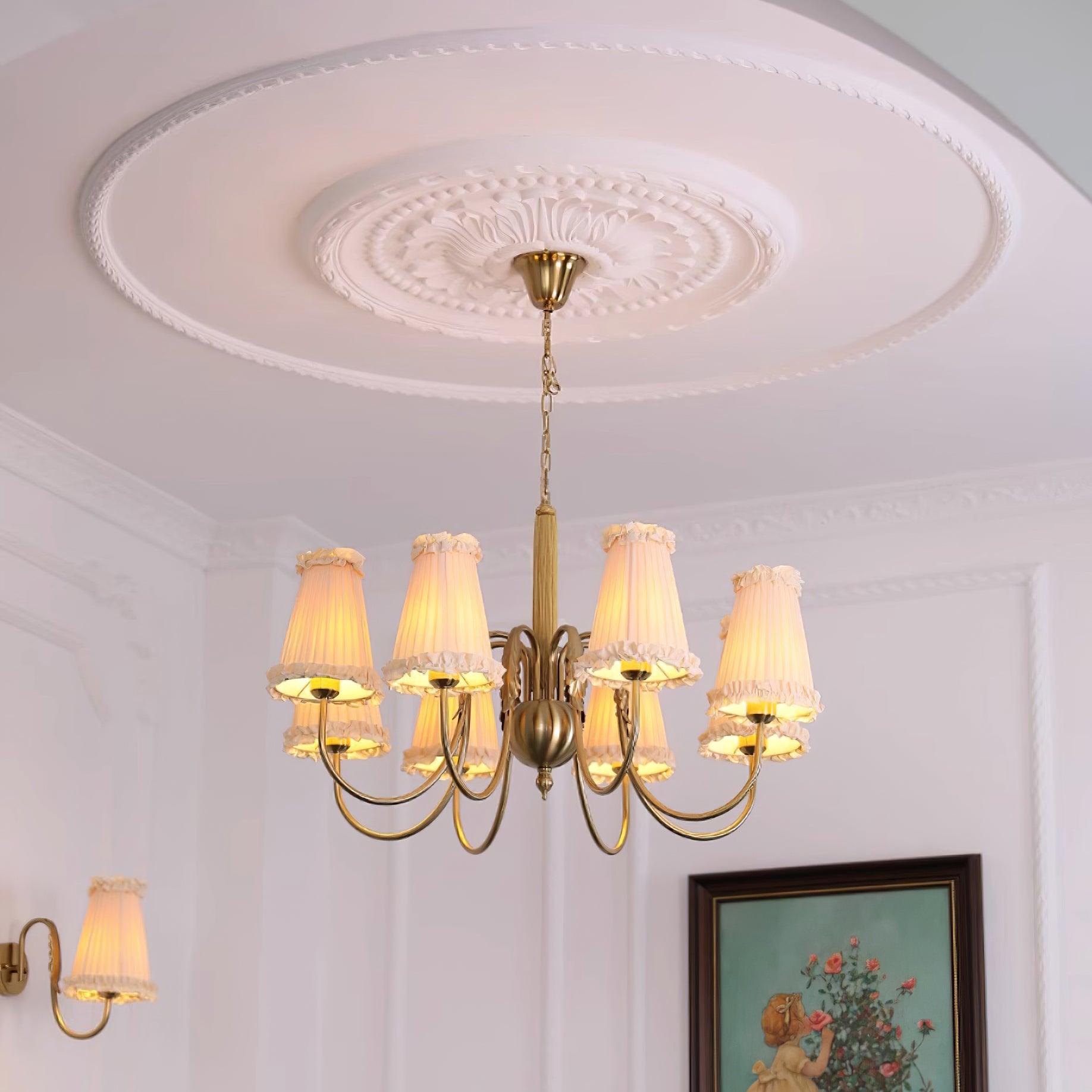Faylin Vintage Brass Chandelier with Pleated Shades - Neutral Decor
