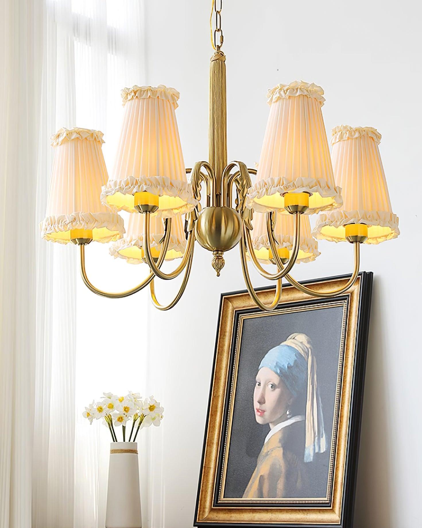Faylin Vintage Brass Chandelier with Pleated Shades - Neutral Decor
