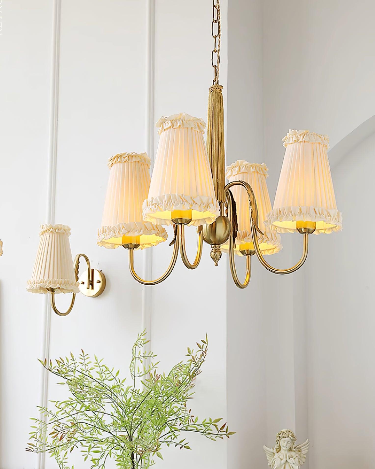 Faylin Vintage Brass Chandelier with Pleated Shades - Neutral Decor