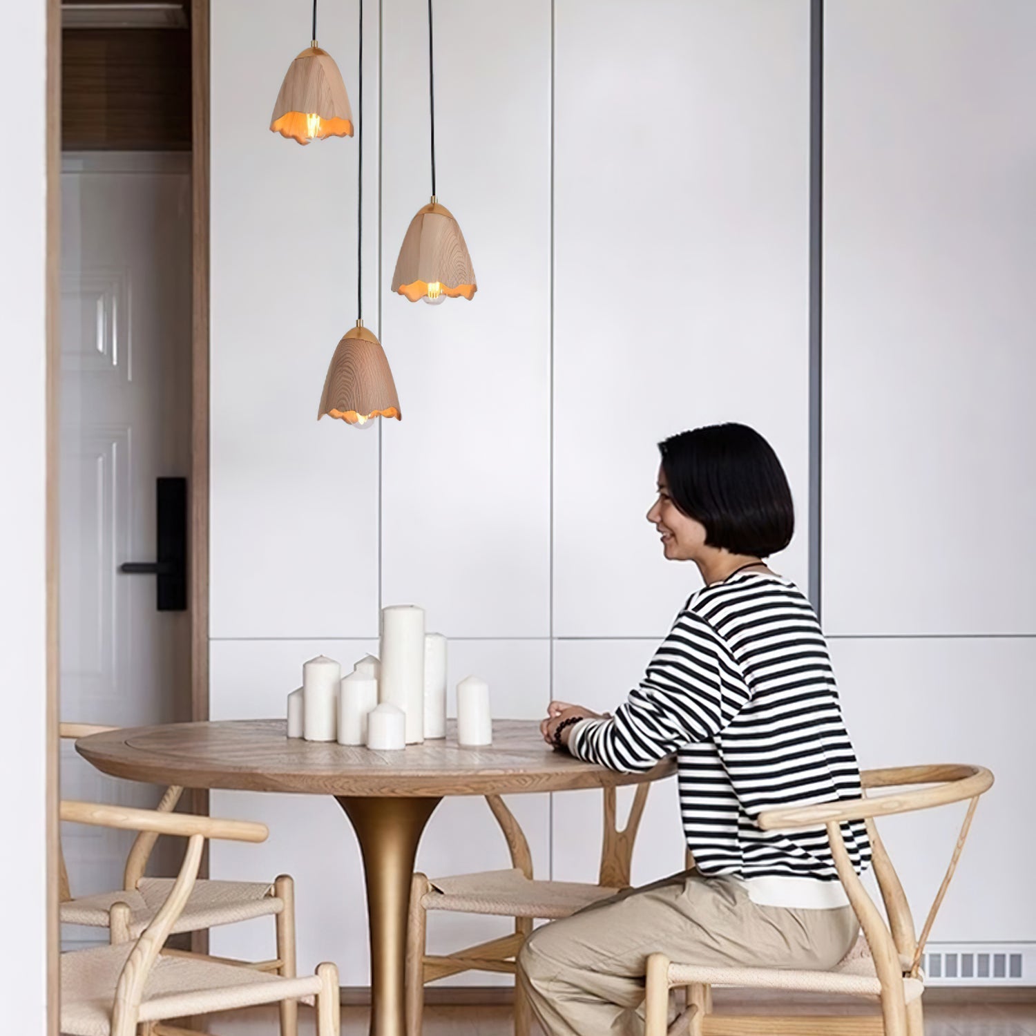 Sartin Modern Minimalist Bell Wood Pendant Lamp
