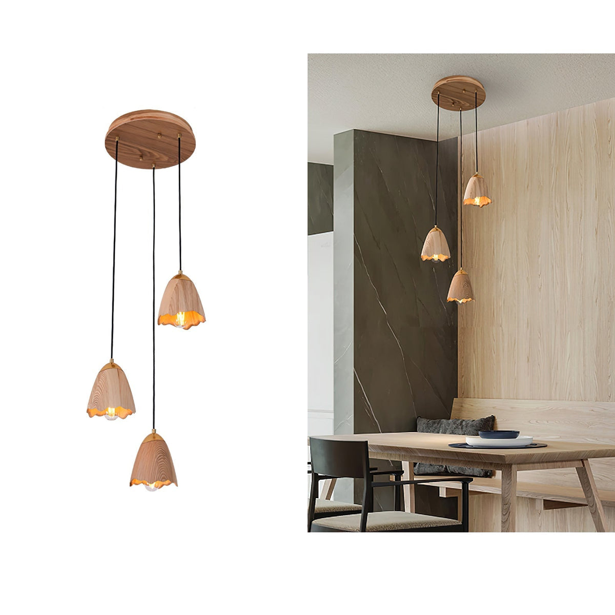 Sartin Modern Minimalist Bell Wood Pendant Lamp