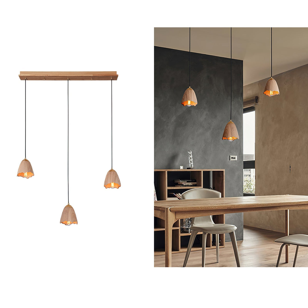Sartin Modern Minimalist Bell Wood Pendant Lamp
