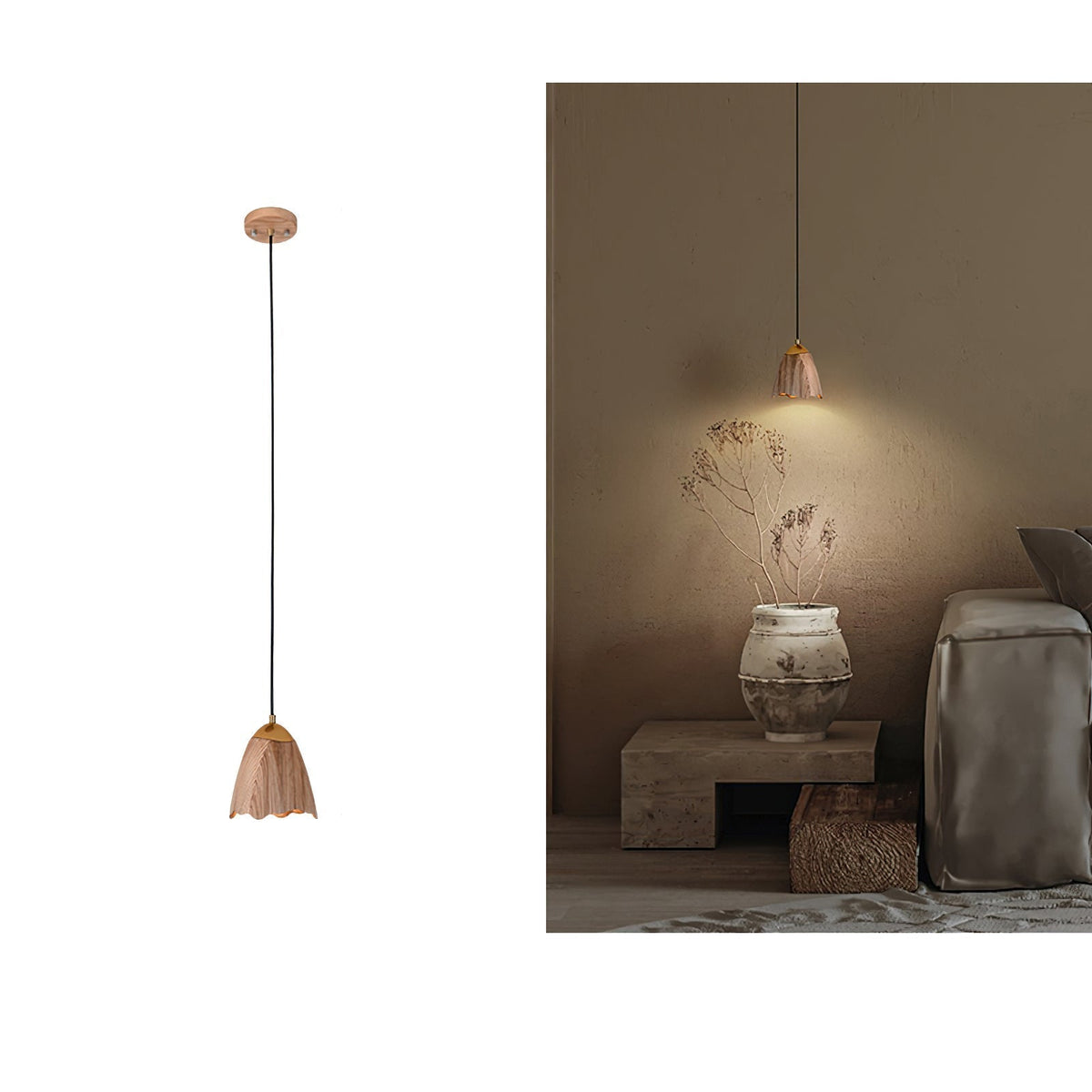 Sartin Modern Minimalist Bell Wood Pendant Lamp