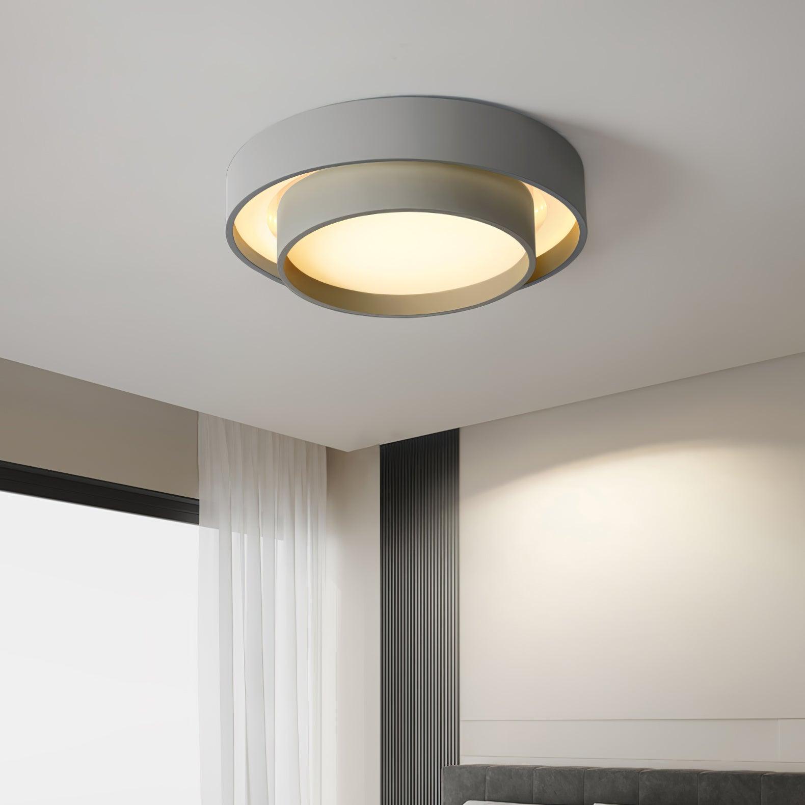 Cassia Ceiling Lamp Double Ring Gray & Black & White Cylinder Shape