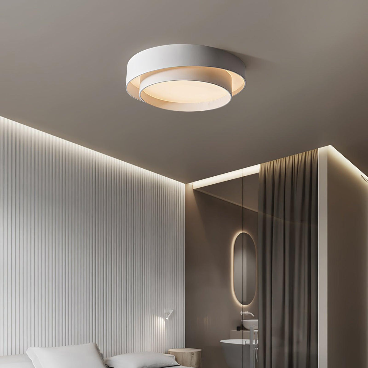 Cassia Ceiling Lamp Double Ring Gray & Black & White Cylinder Shape