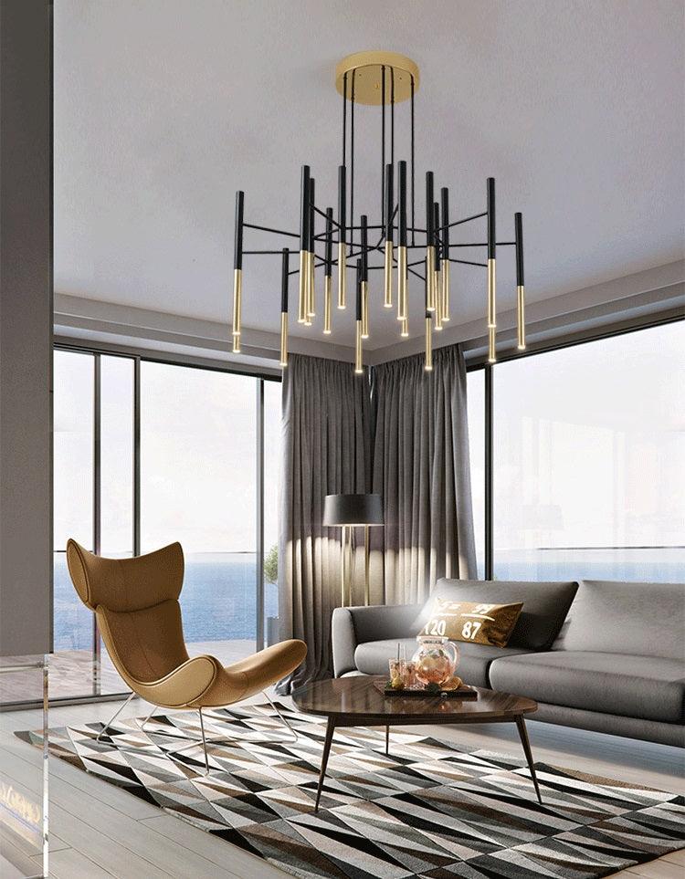 Solara Chandelier Modern Rods Black Gold - Neutral Decor