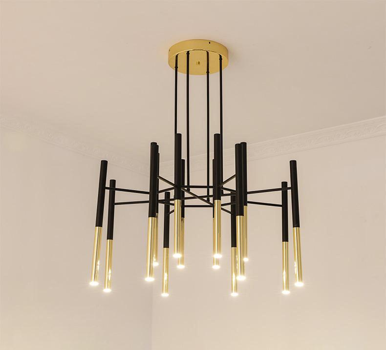 Solara Chandelier Modern Rods Black Gold - Neutral Decor