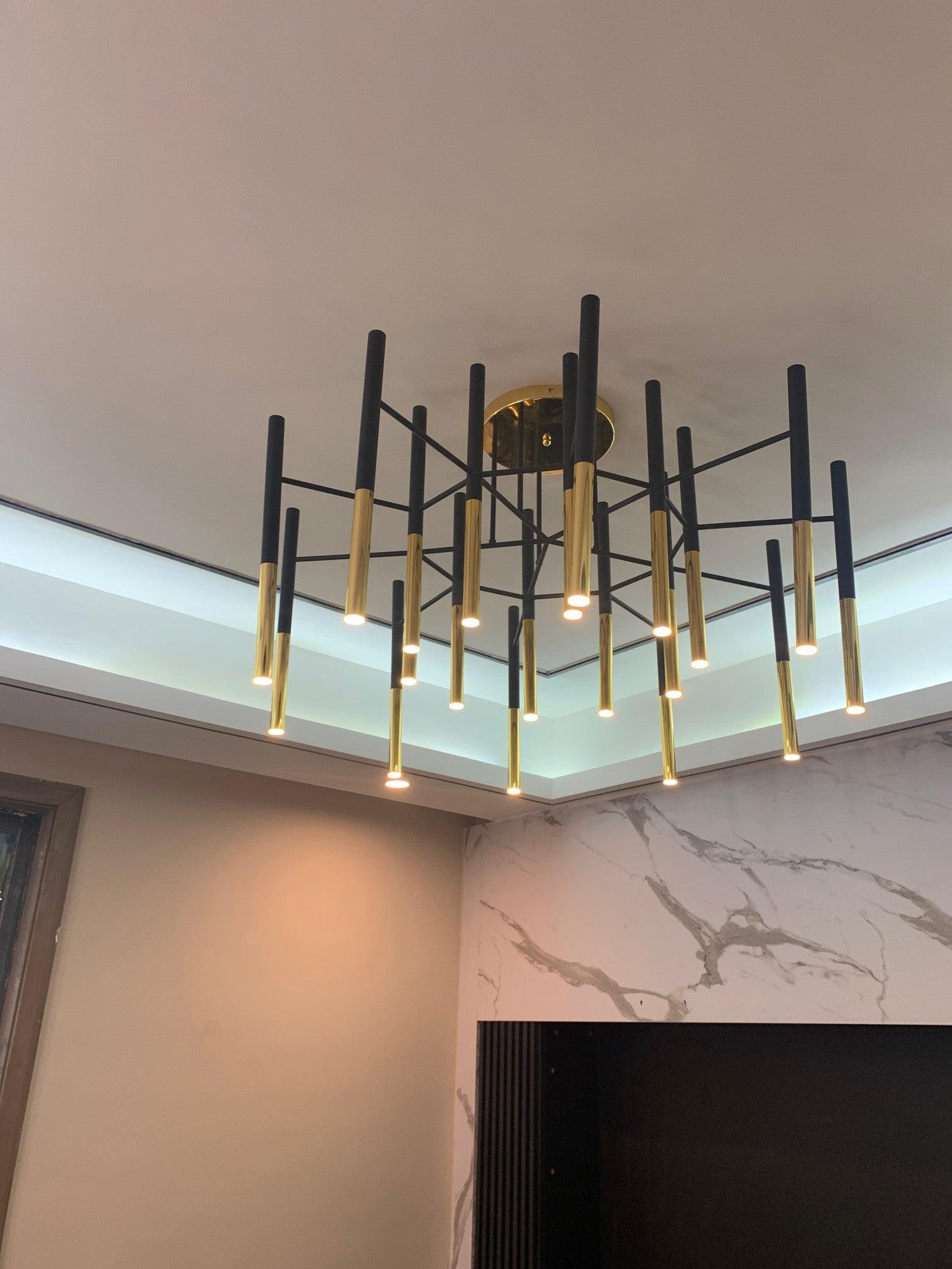 Solara Chandelier Modern Rods Black Gold - Neutral Decor