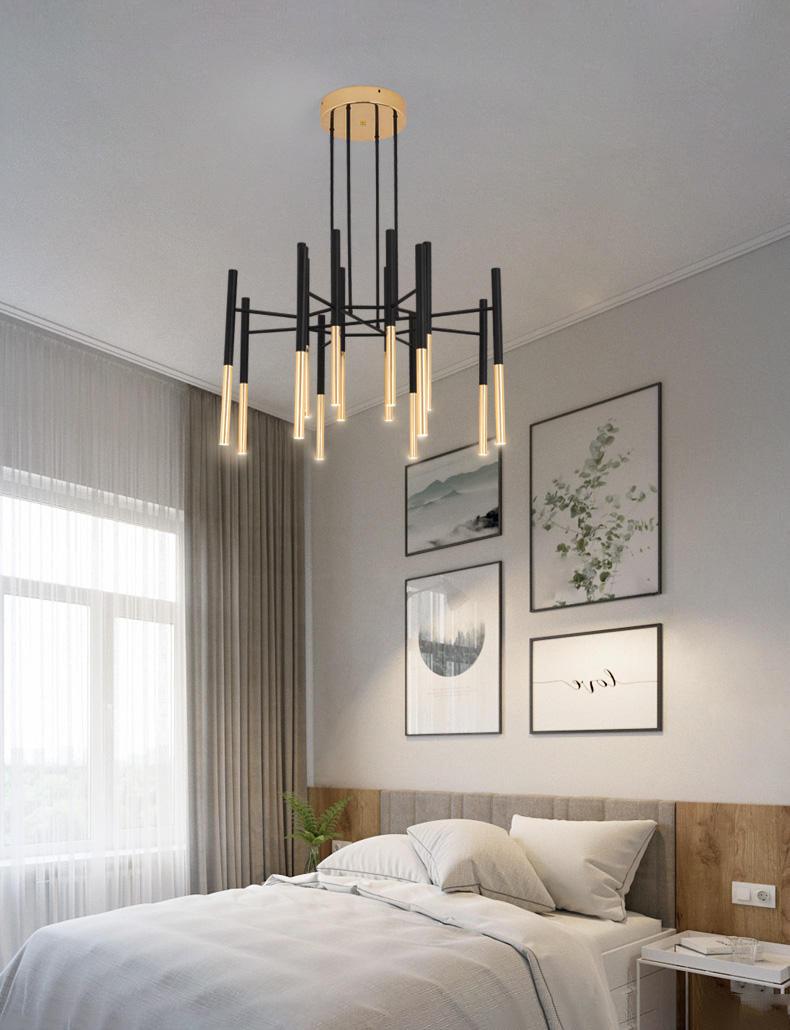 Solara Chandelier Modern Rods Black Gold - Neutral Decor