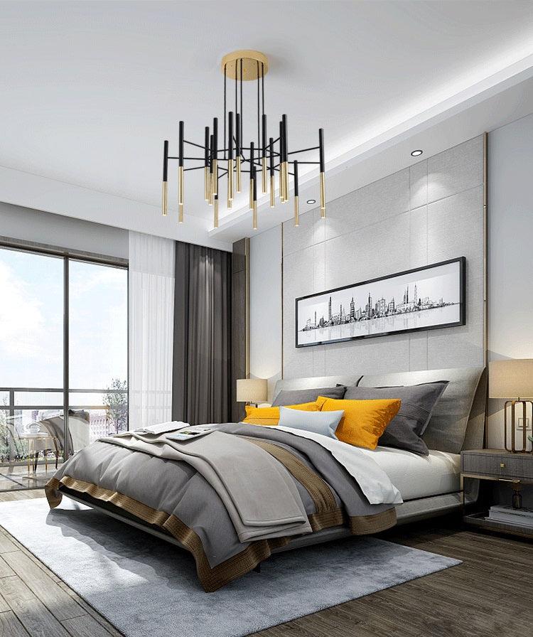 Solara Chandelier Modern Rods Black Gold - Neutral Decor