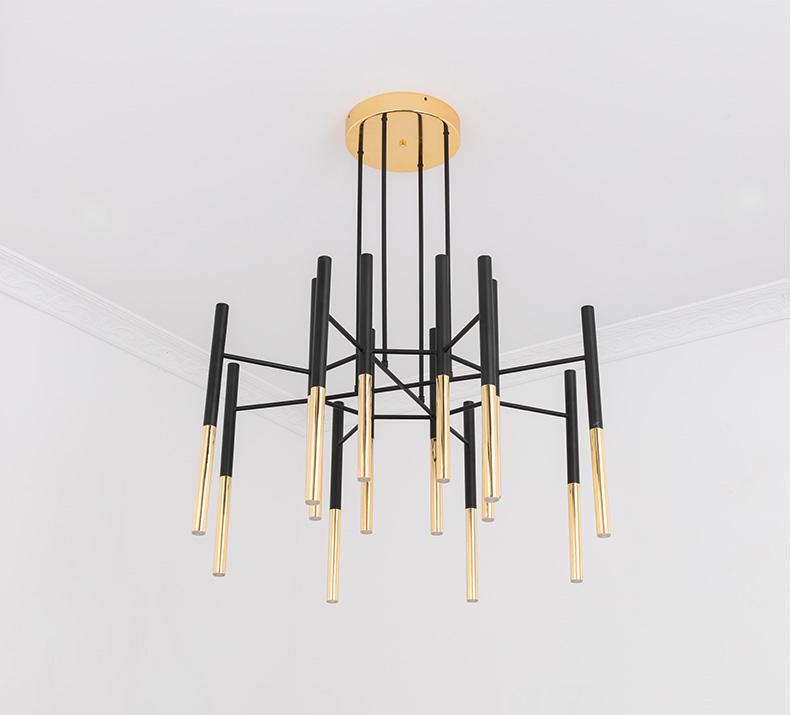 Solara Chandelier Modern Rods Black Gold - Neutral Decor