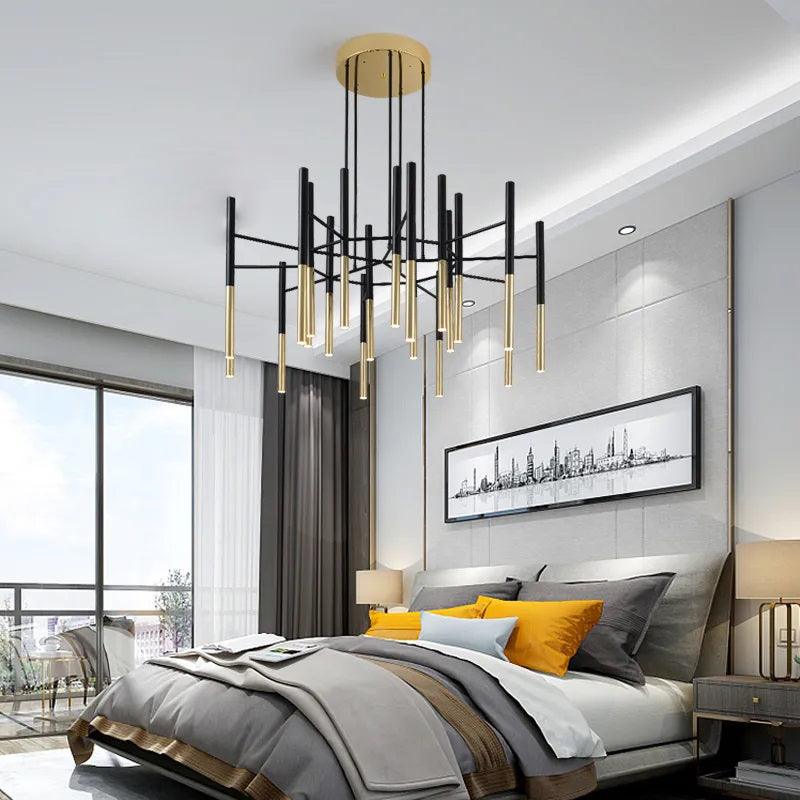 Solara Chandelier Modern Rods Black Gold - Neutral Decor