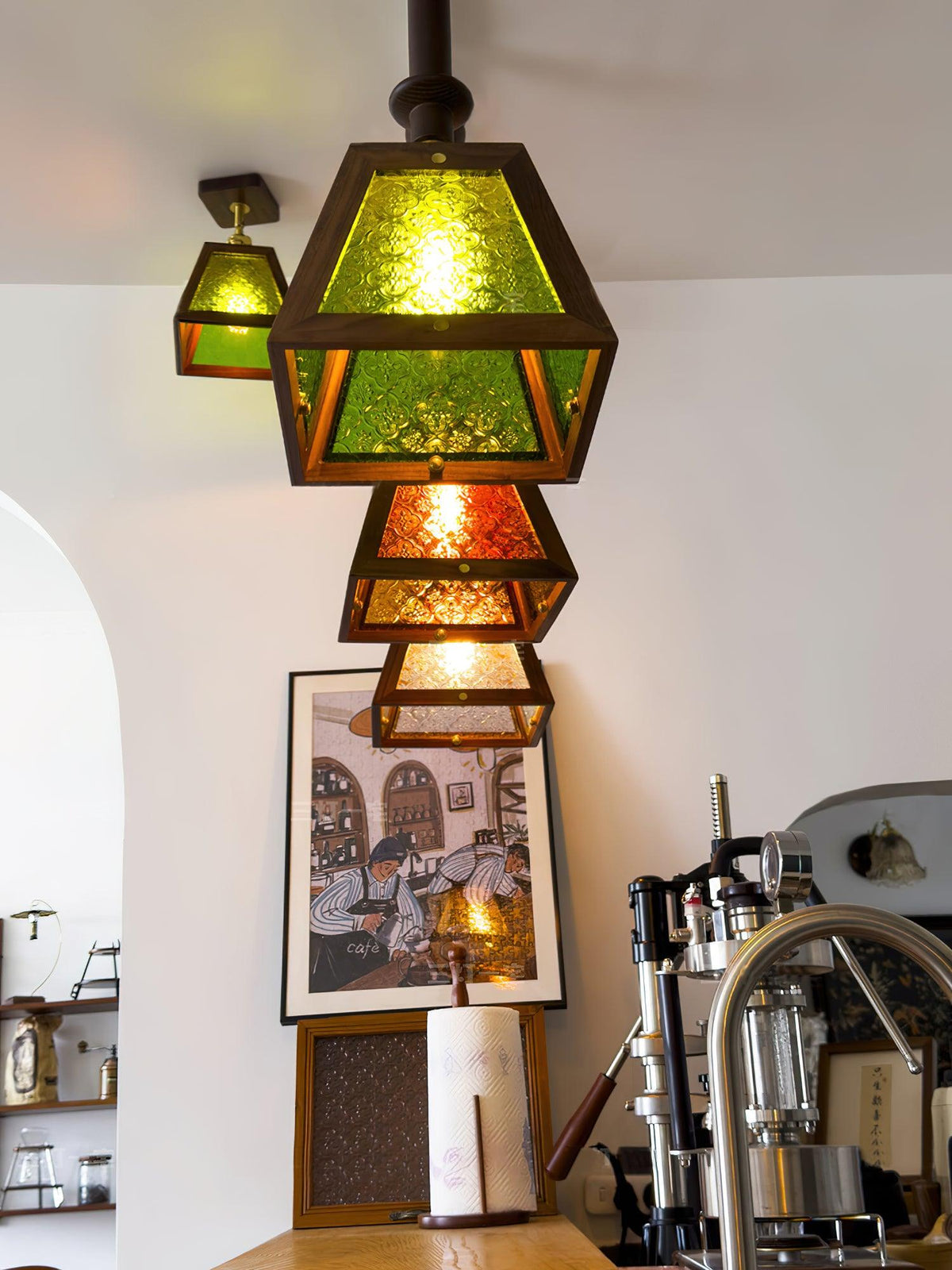 Zilten Elegance Vintage Glass Wood Pendant Light
