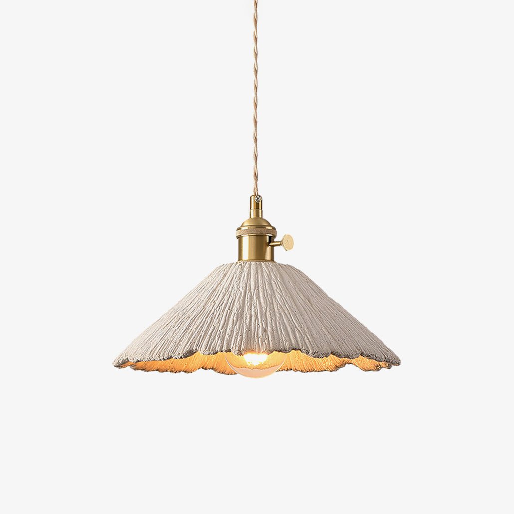Microcement Pendant Lamp Adjustable Fabric Shade - Neutral Decor