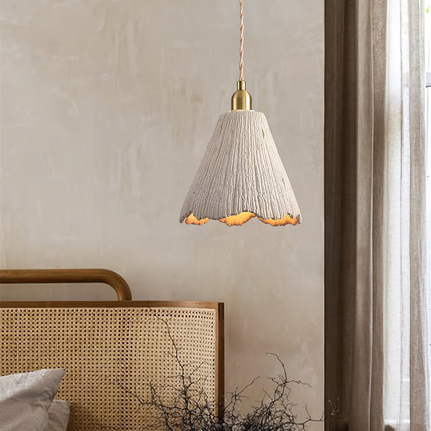 Microcement Pendant Lamp Adjustable Fabric Shade
