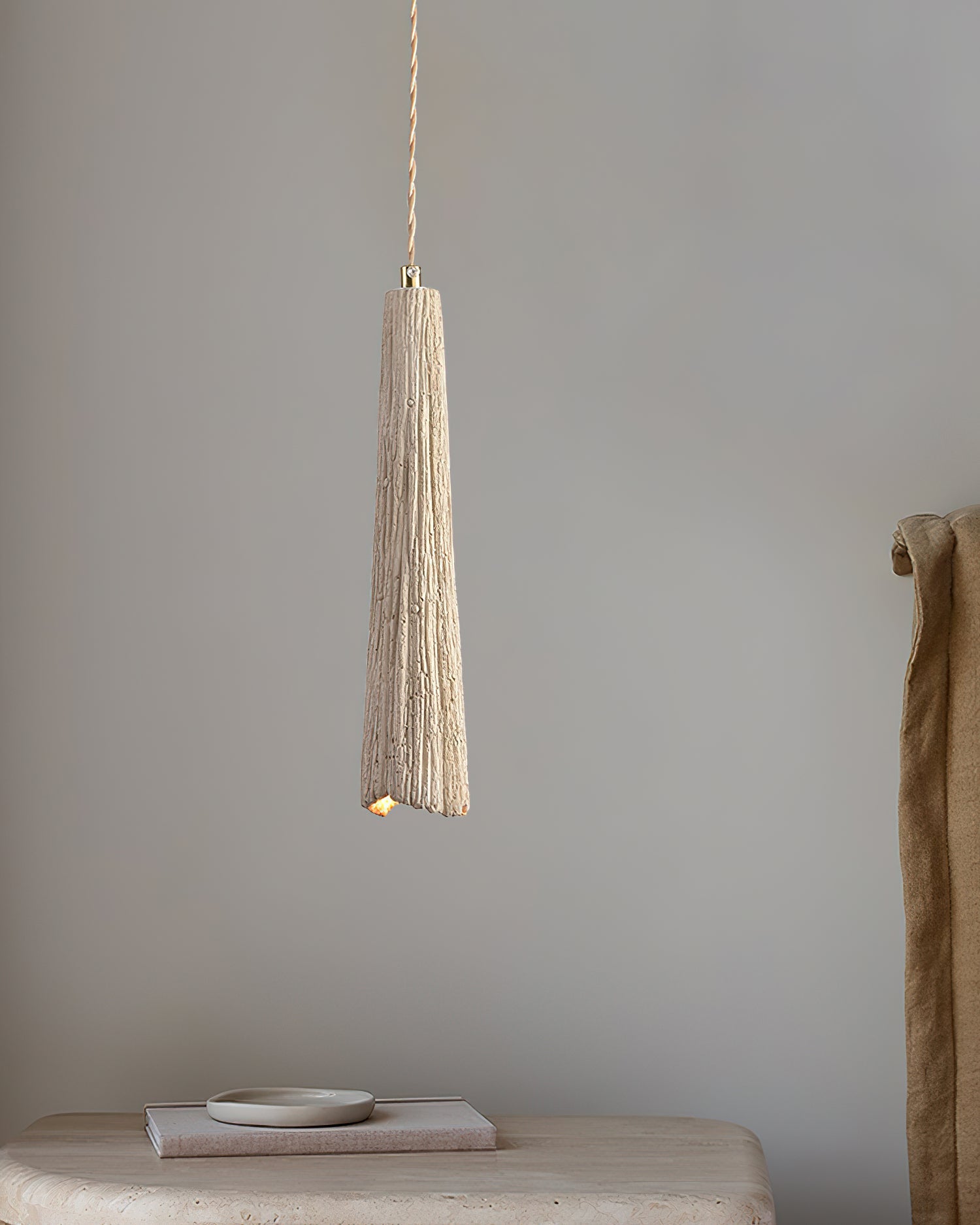 Microcement Pendant Lamp Adjustable Fabric Shade - Neutral Decor