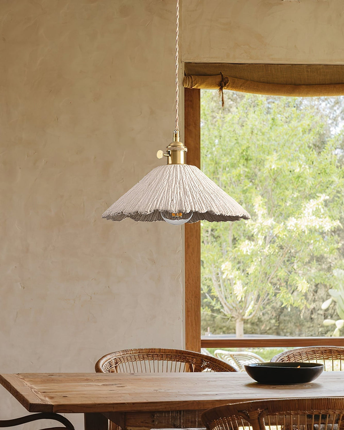 Microcement Pendant Lamp Adjustable Fabric Shade