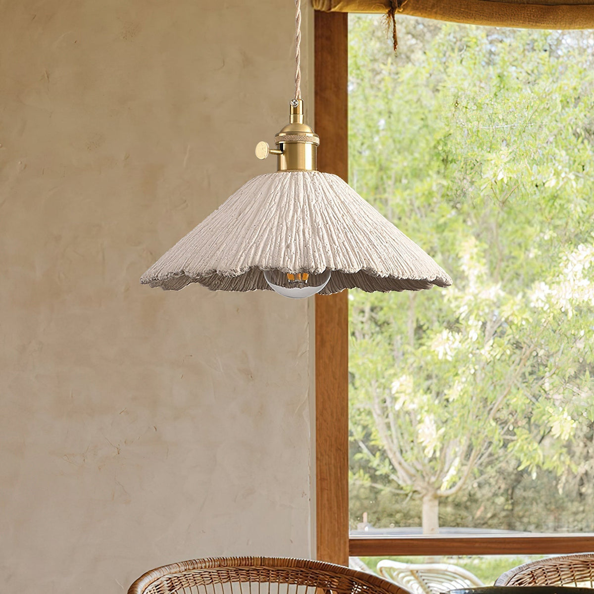 Microcement Pendant Lamp Adjustable Fabric Shade