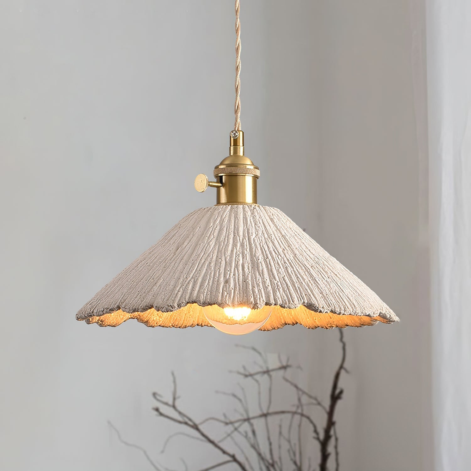 Microcement Pendant Lamp Adjustable Fabric Shade