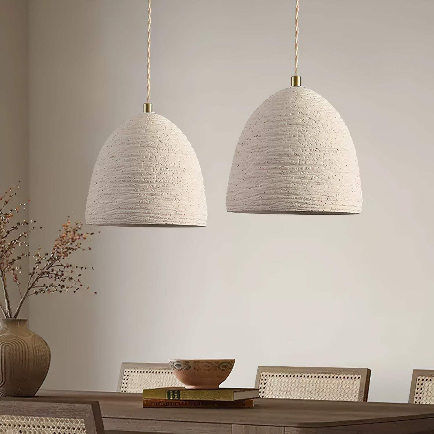 Microcement Pendant Lamp Adjustable Fabric Shade