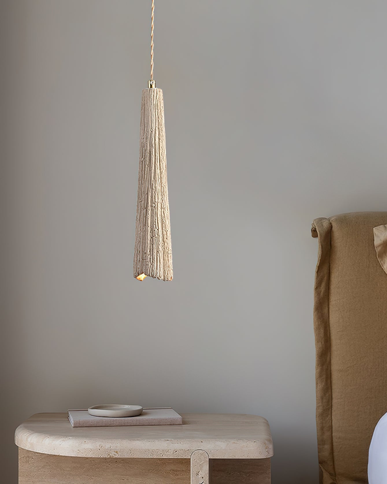 Microcement Pendant Lamp Adjustable Fabric Shade