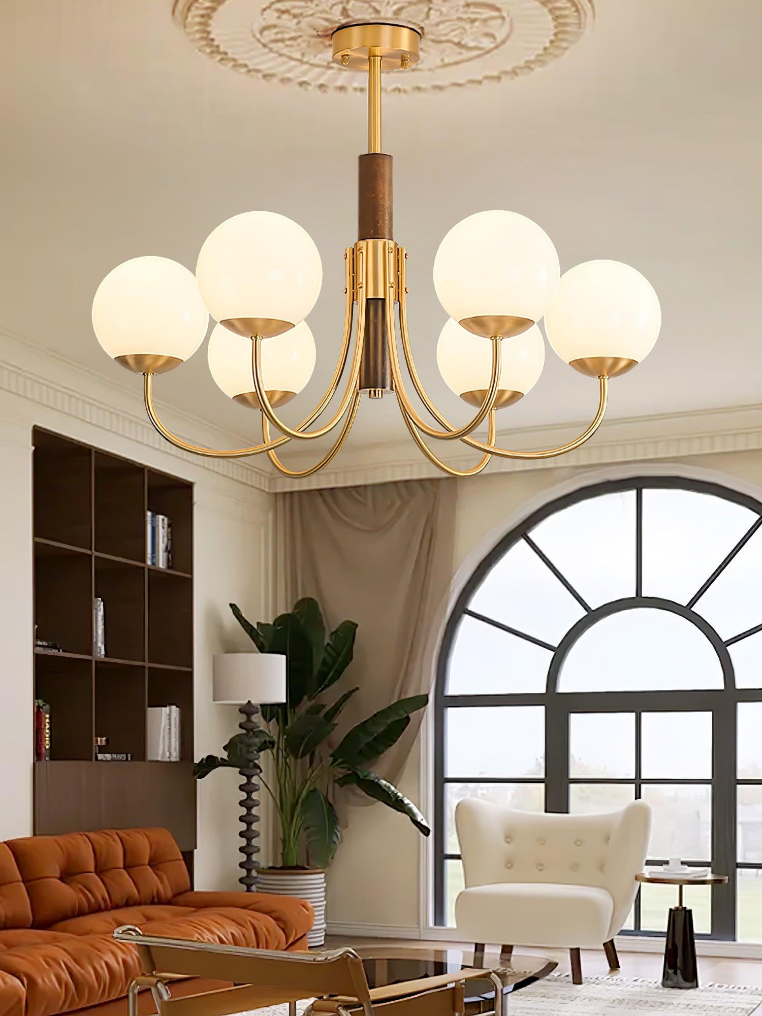 Elverella Chandelier Midas Touch Walnut Sphere Brass