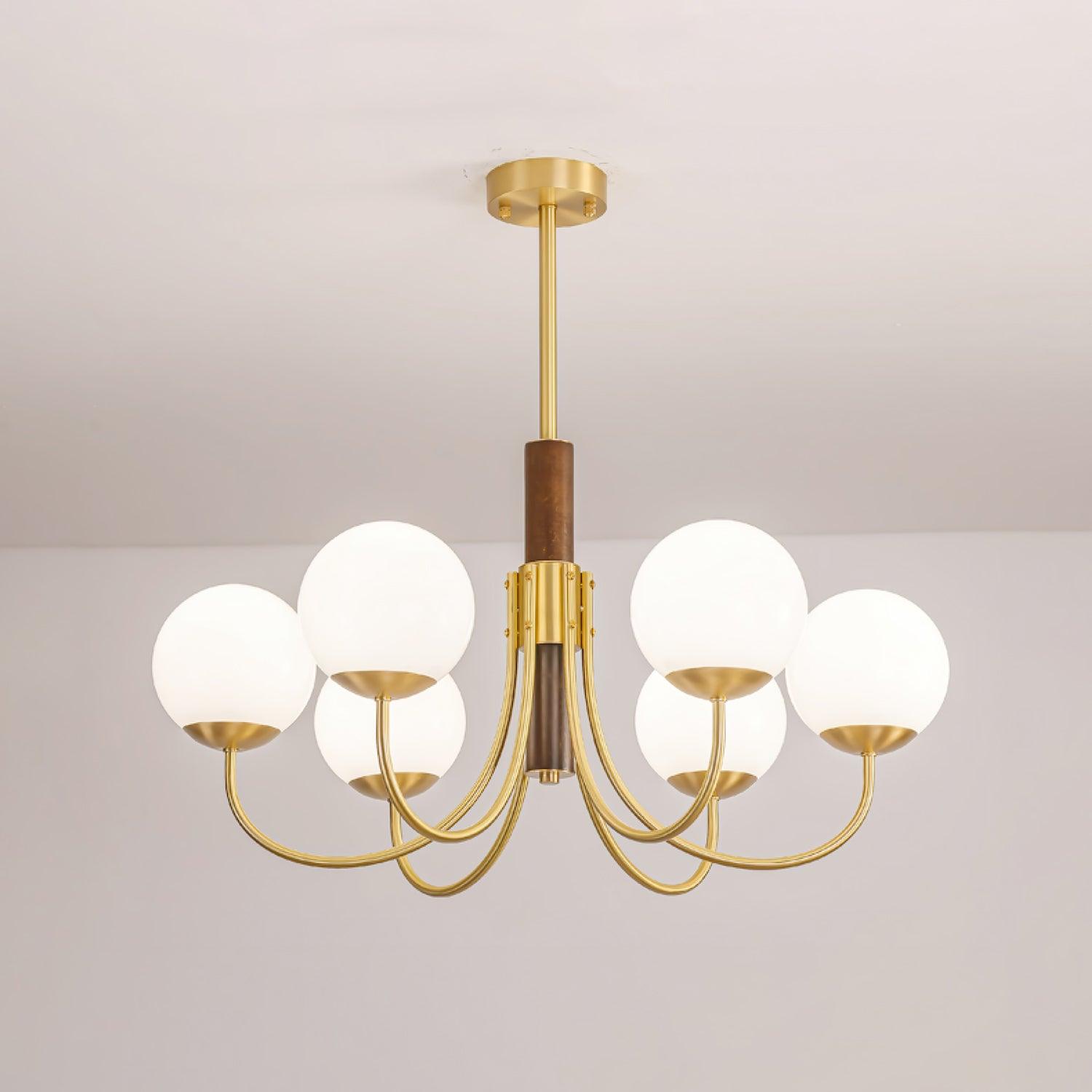 Elverella Chandelier Midas Touch Walnut Sphere Brass