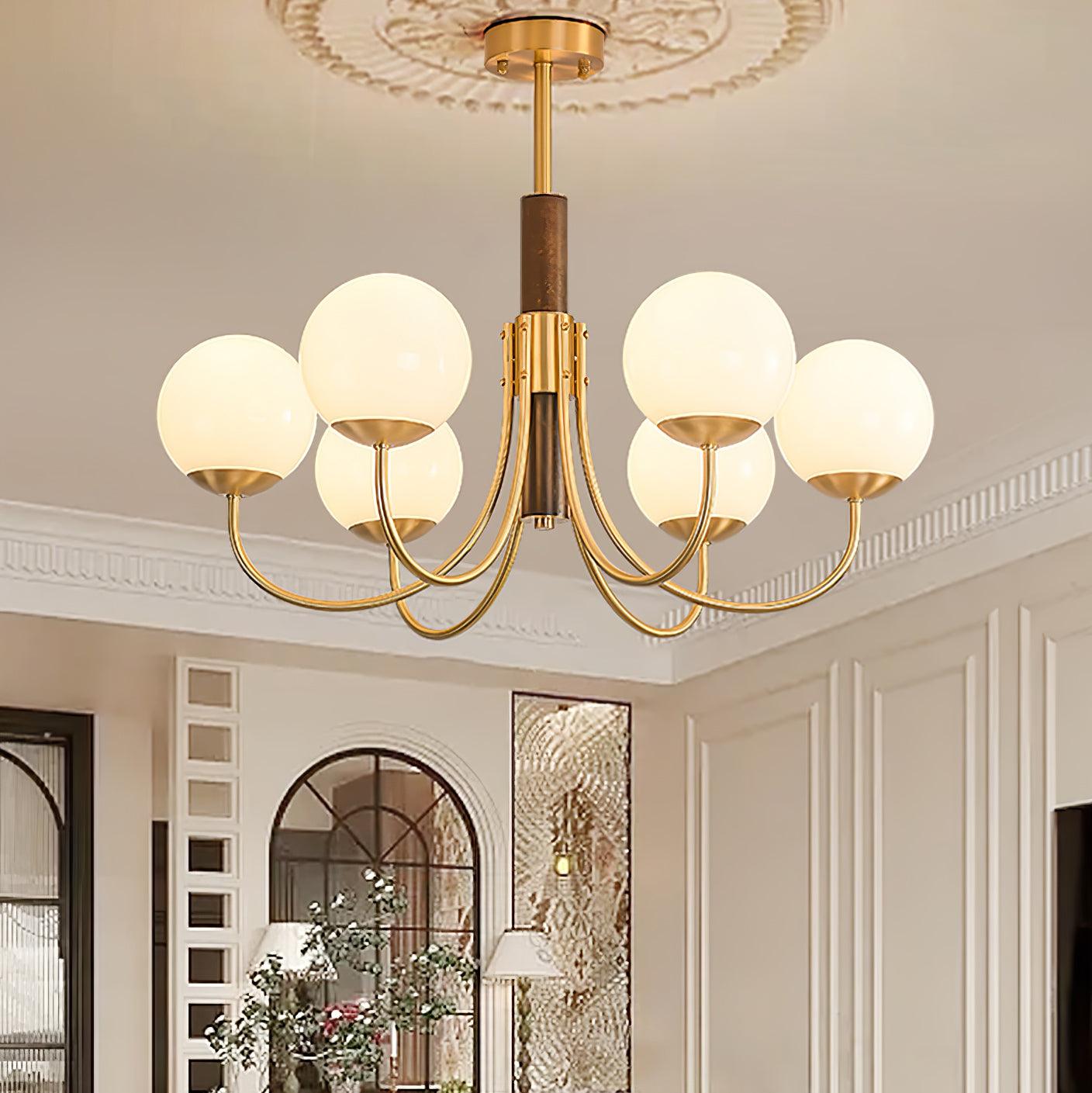 Elverella Chandelier Midas Touch Walnut Sphere Brass
