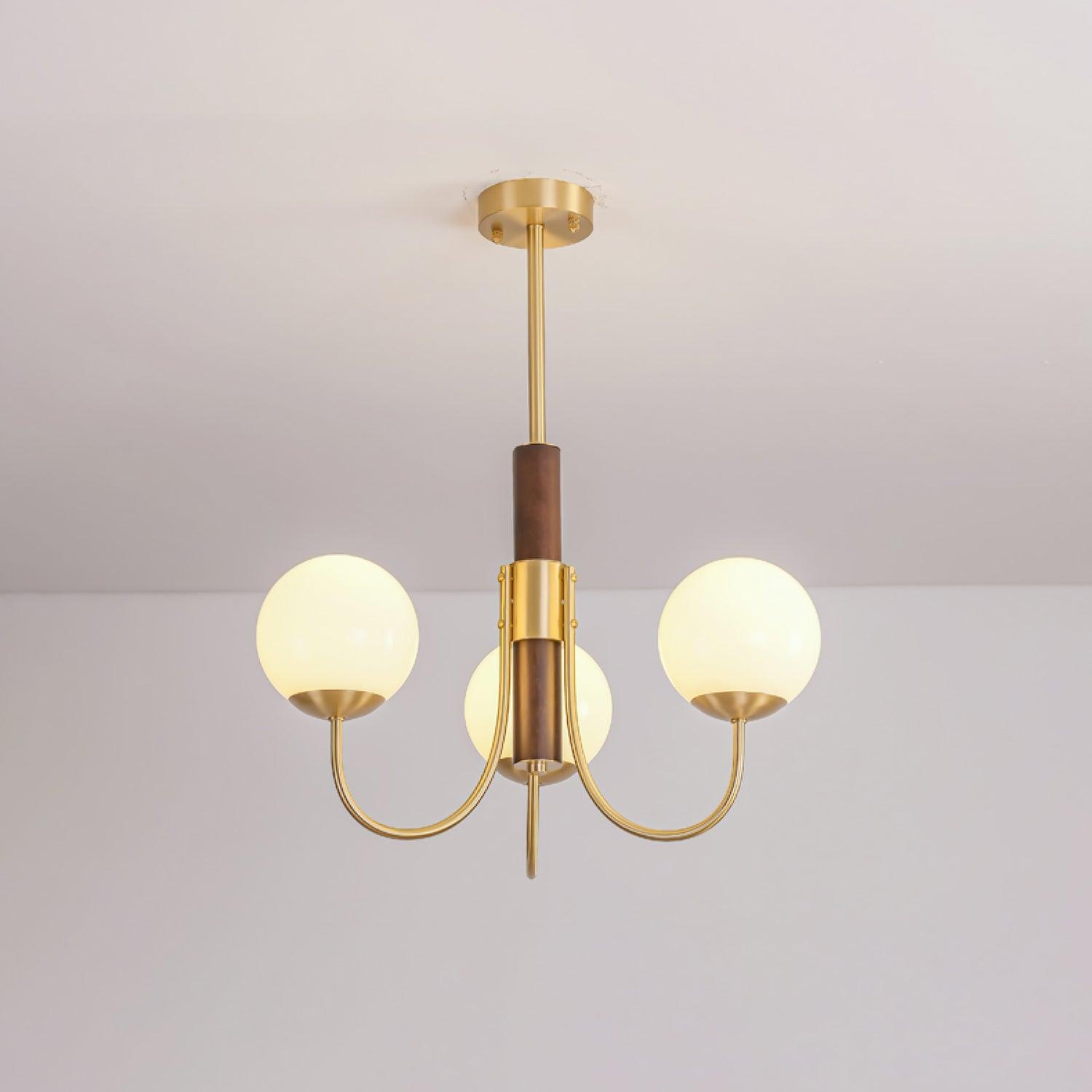 Elverella Chandelier Midas Touch Walnut Sphere Brass