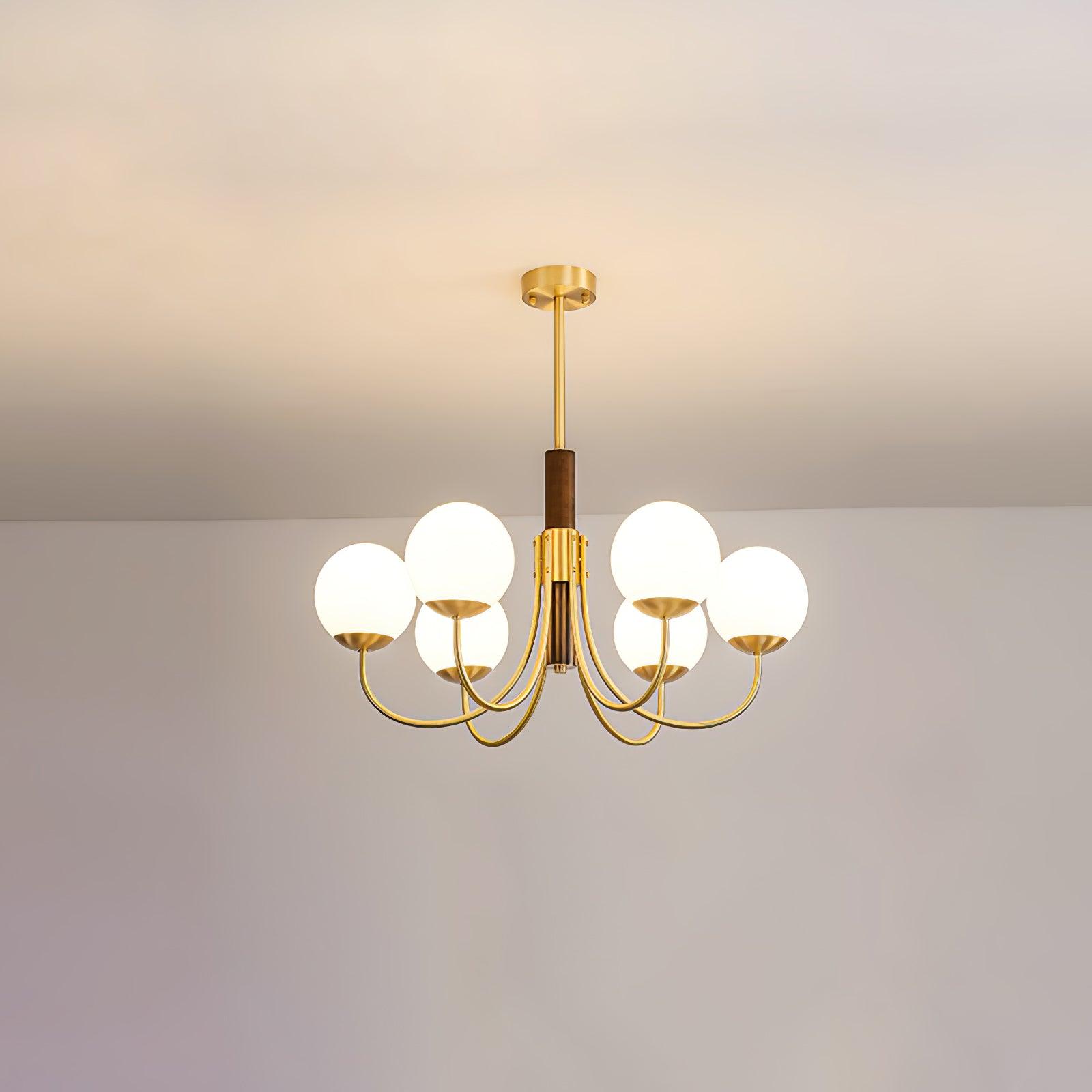 Elverella Chandelier Midas Touch Walnut Sphere Brass