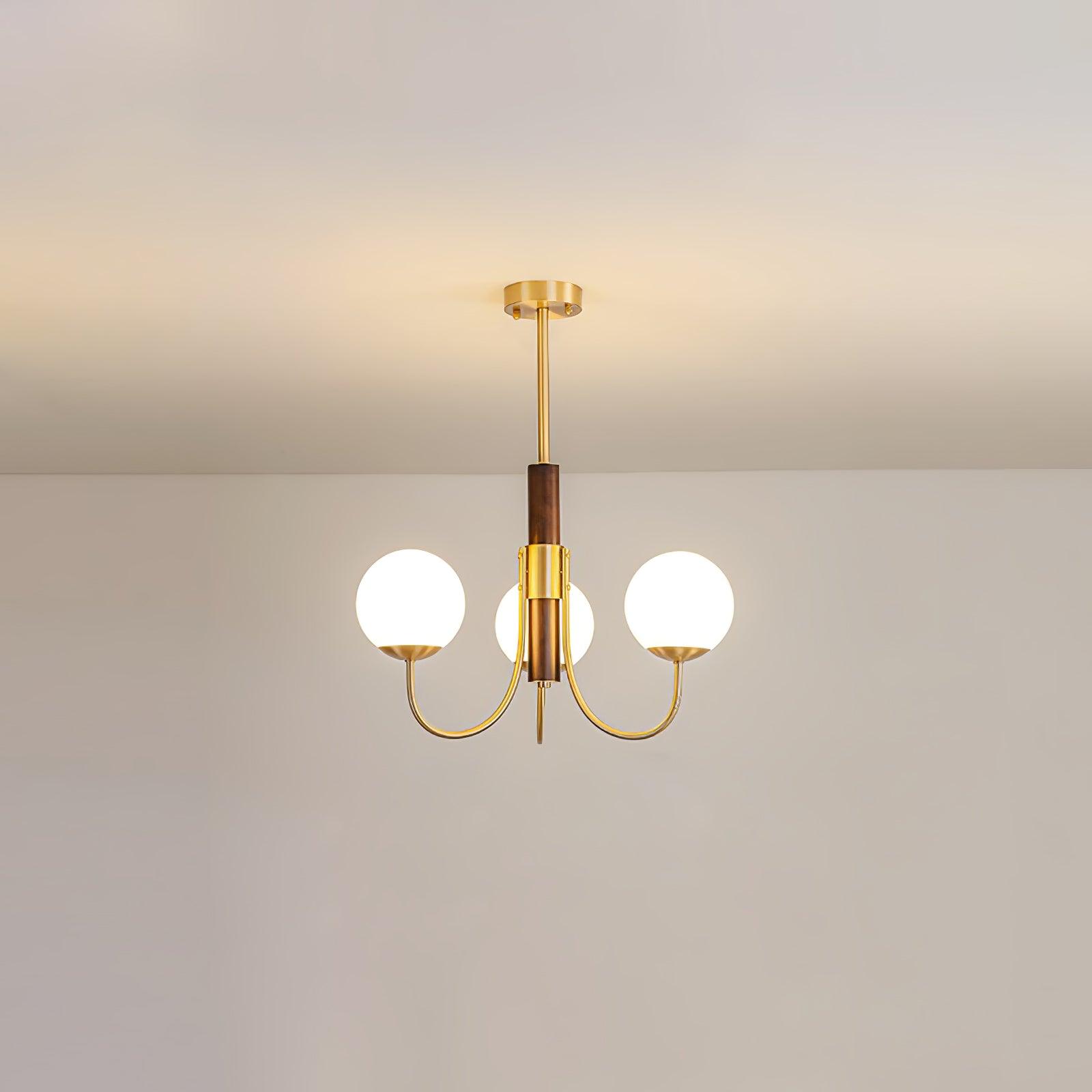 Elverella Chandelier Midas Touch Walnut Sphere Brass