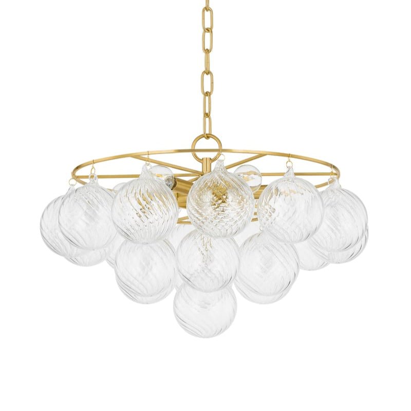Velineon Chandelier Clear Glass Globe Aged Brass Elegant