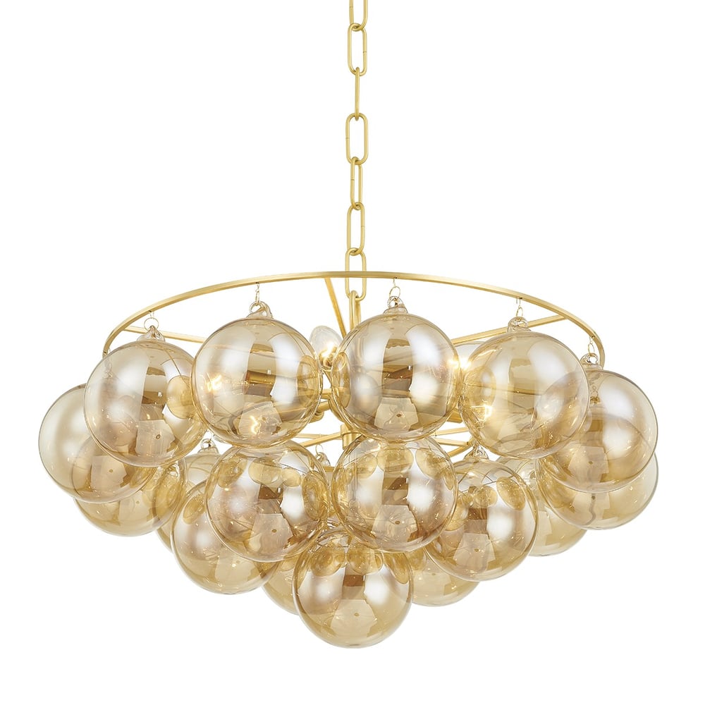 Velineon Chandelier Clear Glass Globe Aged Brass Elegant
