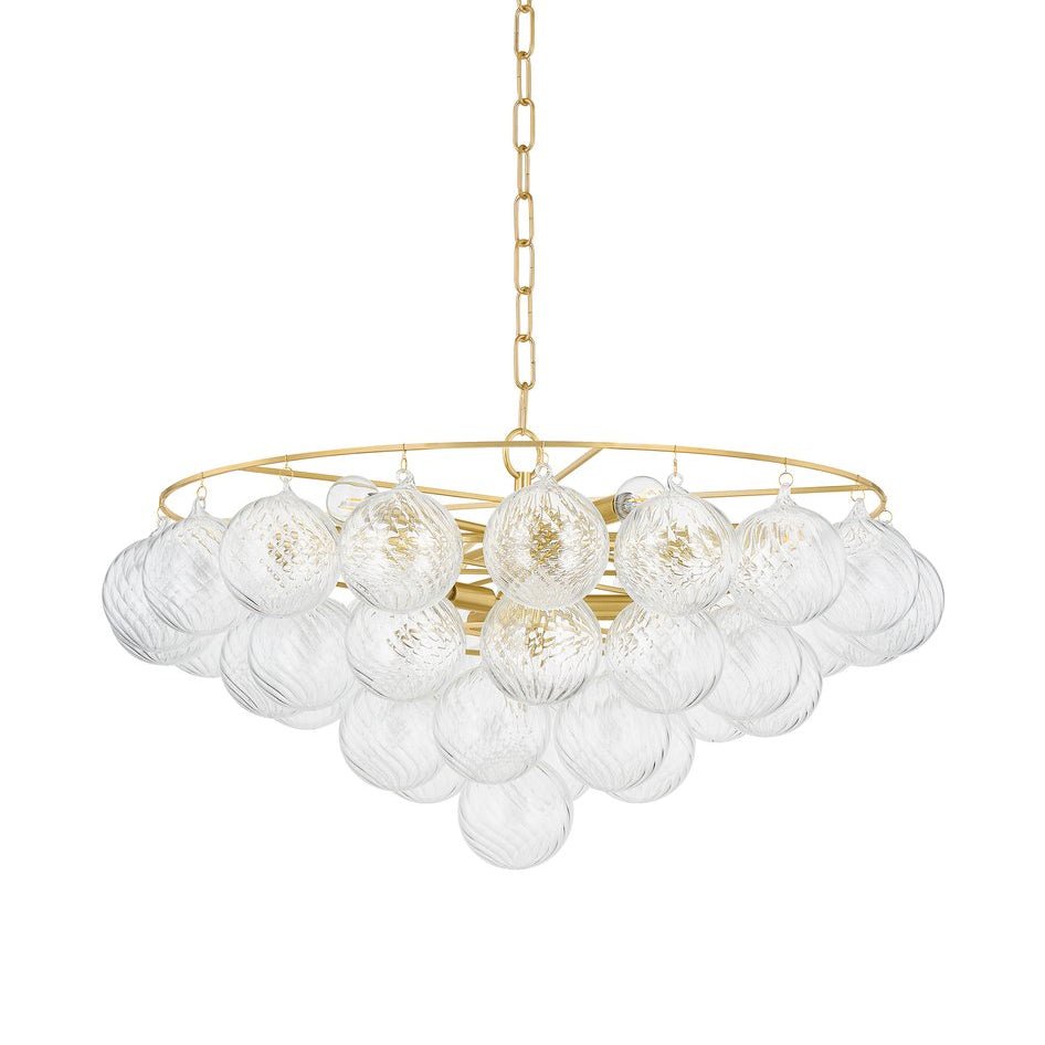 Velineon Chandelier Clear Glass Globe Aged Brass Elegant