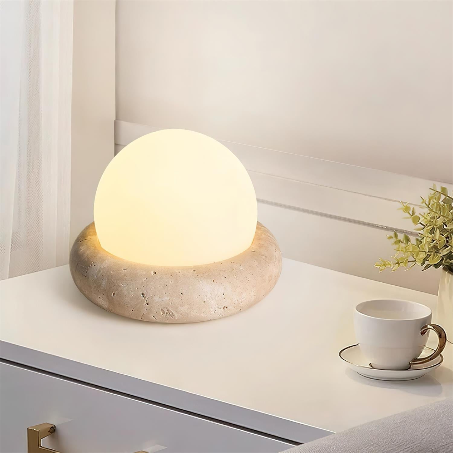 Riita Travertine Globe Table Lamp Mini Maga - Neutral Decor