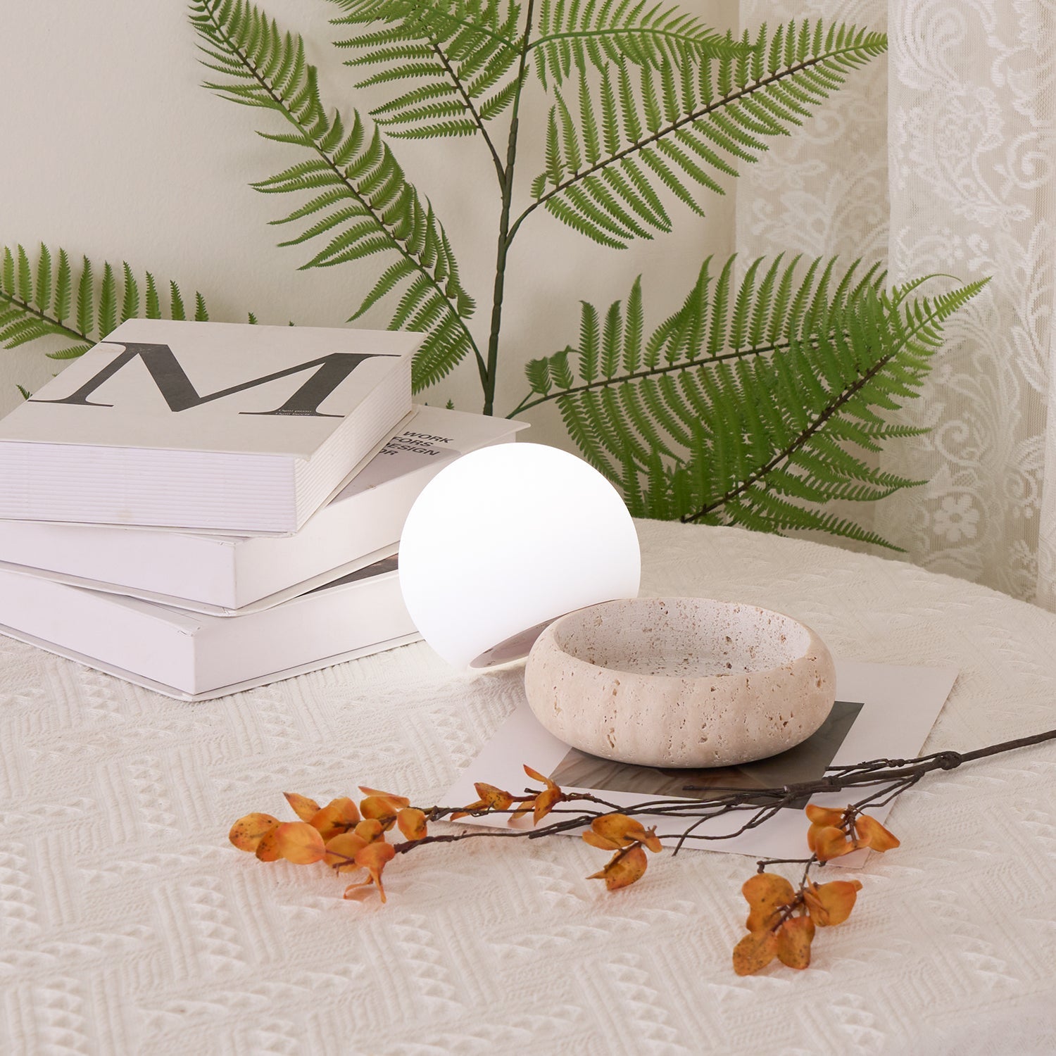 Riita Travertine Globe Table Lamp Mini Maga - Neutral Decor